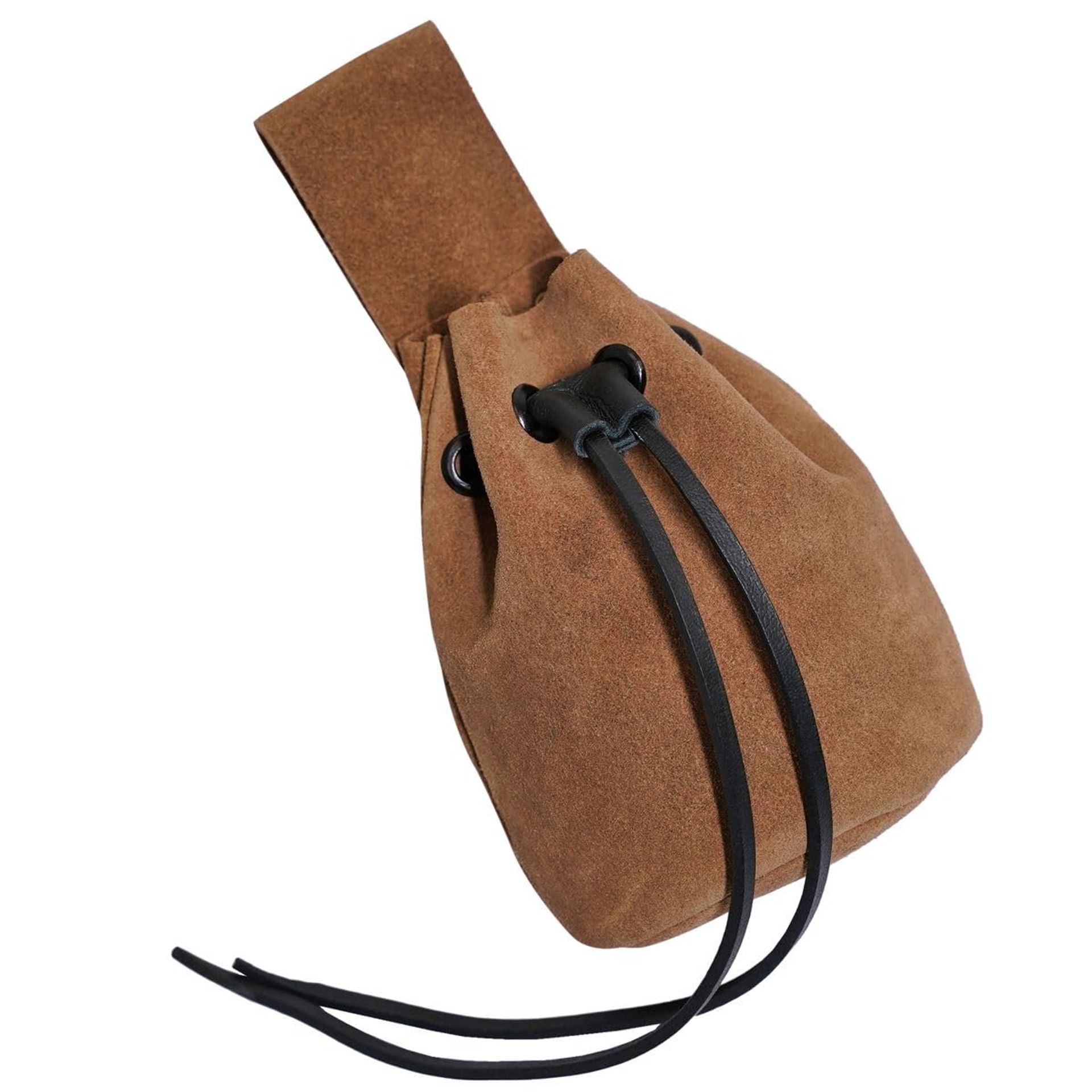 Leather Drawstring Belt Pouch Medieval Suede Coin Bag for LARP, SCA & Renaissance Costume - Light Brown 5" x 6"