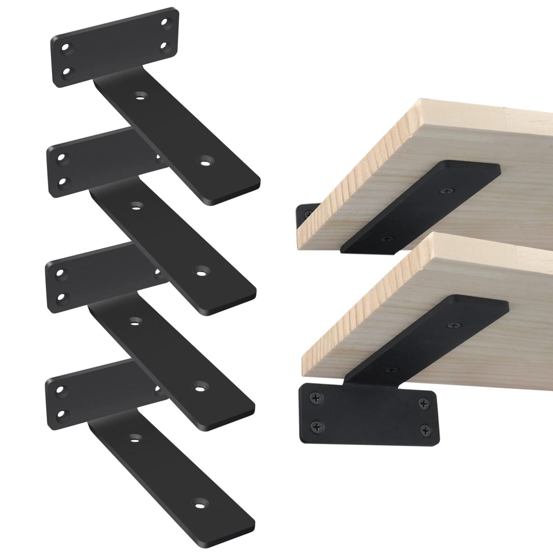 Heavy Duty Floating Shelf Brackets 25cm - 4 Pack Black Metal Invisible Wall Supports for Industrial Style Shelving