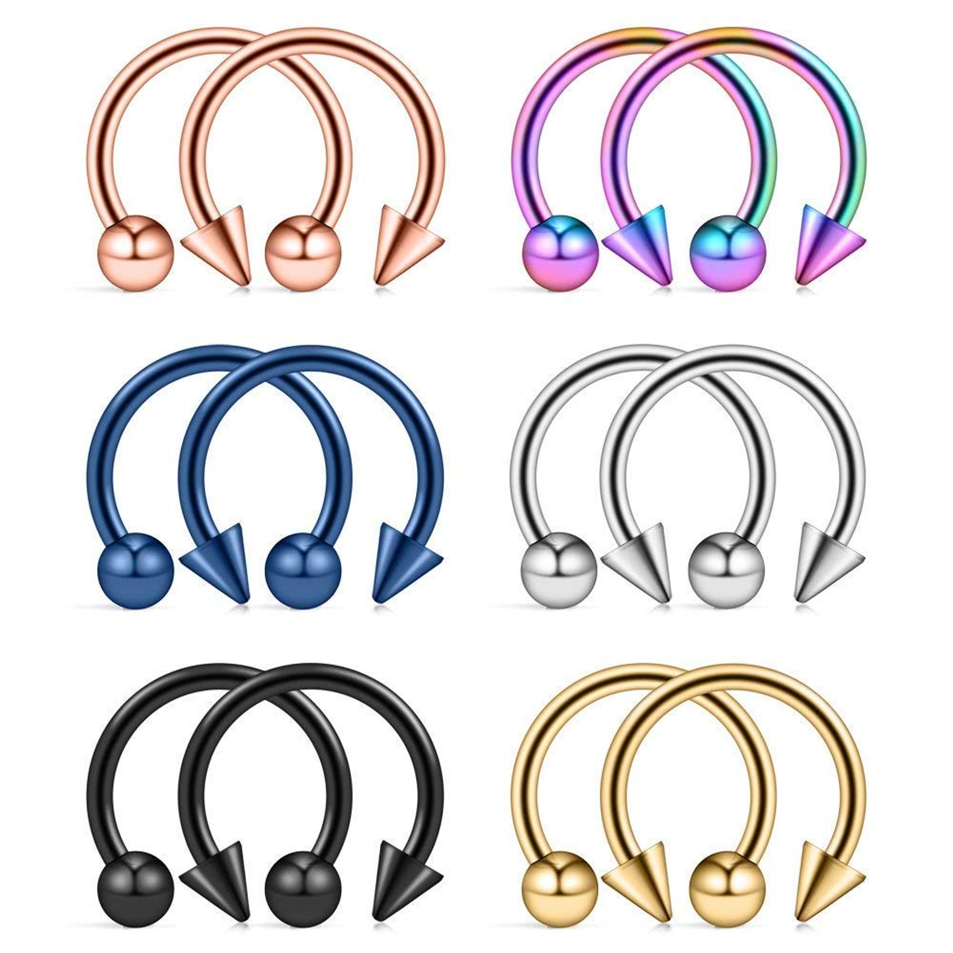 Stainless Steel Nose Septum Horseshoe Hoop Earrings - 12PCS 12G Piercing Jewellery by VFUN