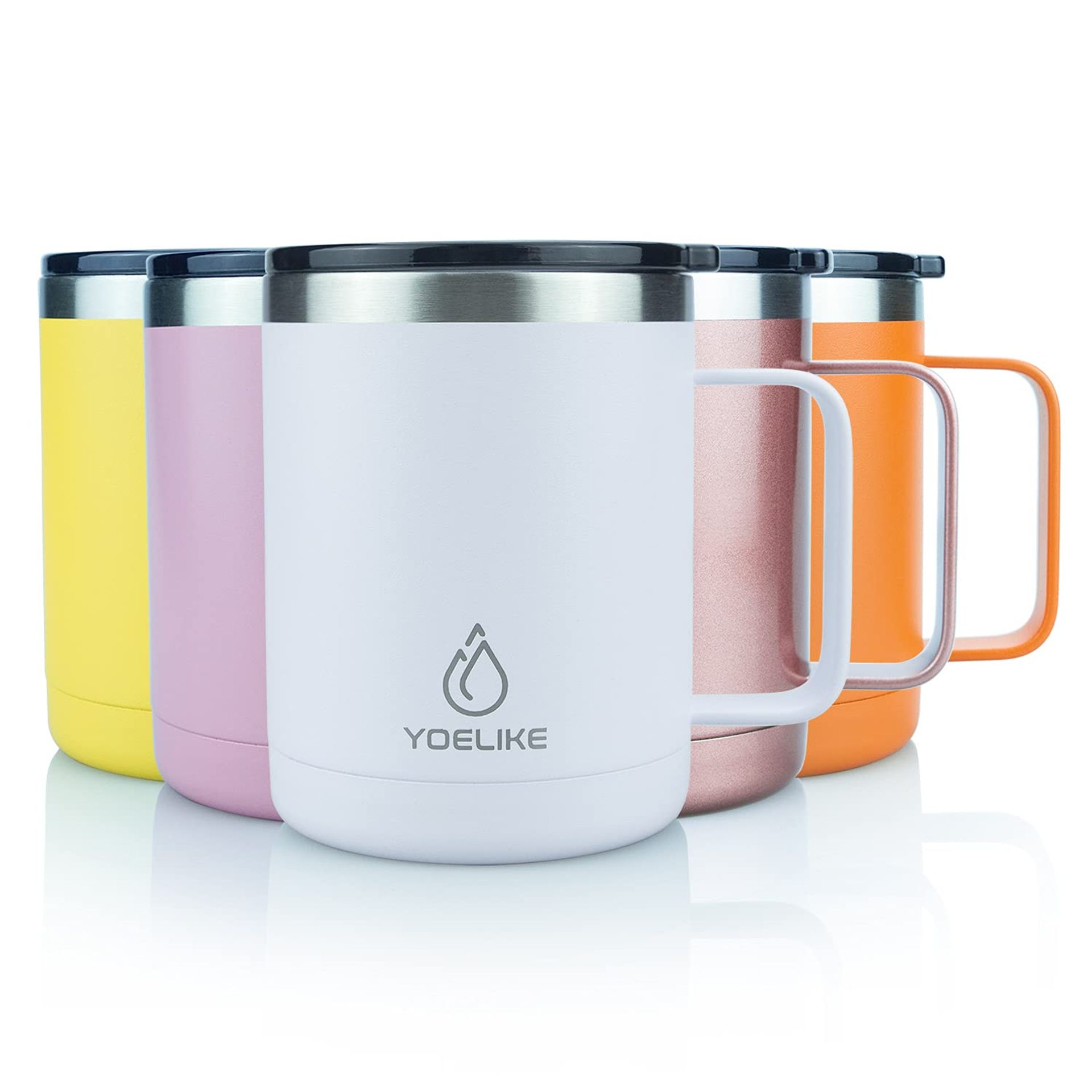 Insulated Coffee Mug with Lid and Handle 410ml Double Wall Stainless Steel Travel Cup Leak Proof, Dishwasher Safe - White 1 Count