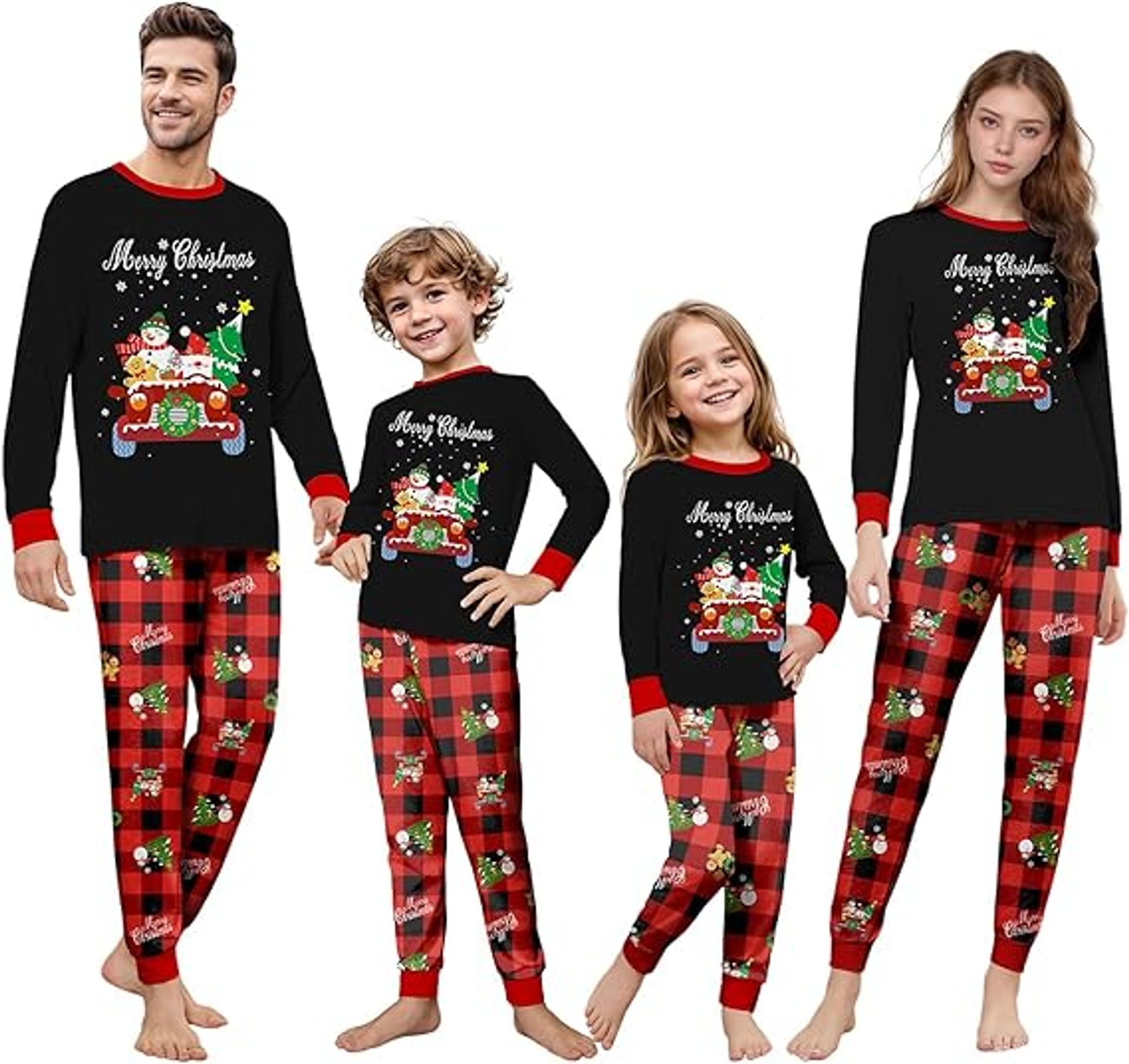 SERTAS Family Christmas Reindeer Pyjama Set - Matching Black PJs for Everyone
