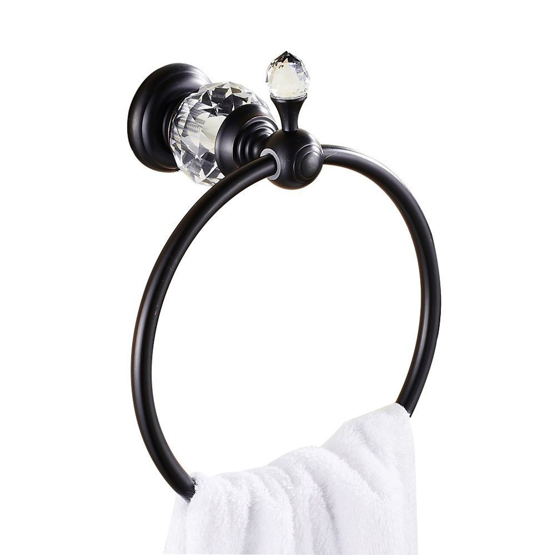 Luxury Crystal Series Wall Mounted Towel Ring Holder - Oil-Rubbed Bronze Finish, Elegant Bathroom Décor