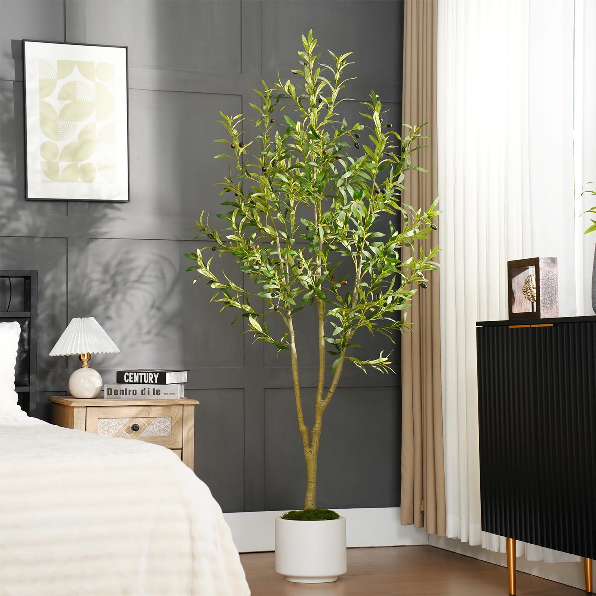 Artificial Olive Tree 6ft with White Pot 756 Leaves & 54 Fruits for Indoor Décor - Green 180cm