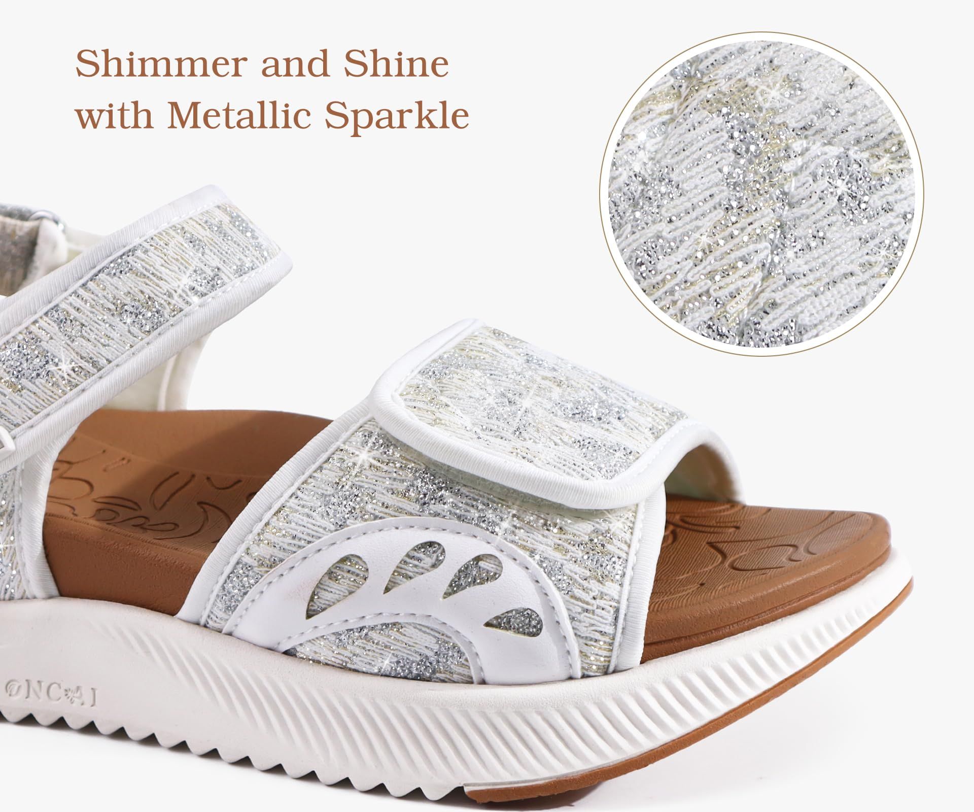 ONCAI Wandelen Sandalen Dames,Boog Ondersteuning Wandelsandalen Orthopedische Outdoor Plantaire Fasciitis,Water Sport Platform Sandalen Vrouwen 3 Verstelbare Velcro Bruin/Kaki Maat EU 40.5