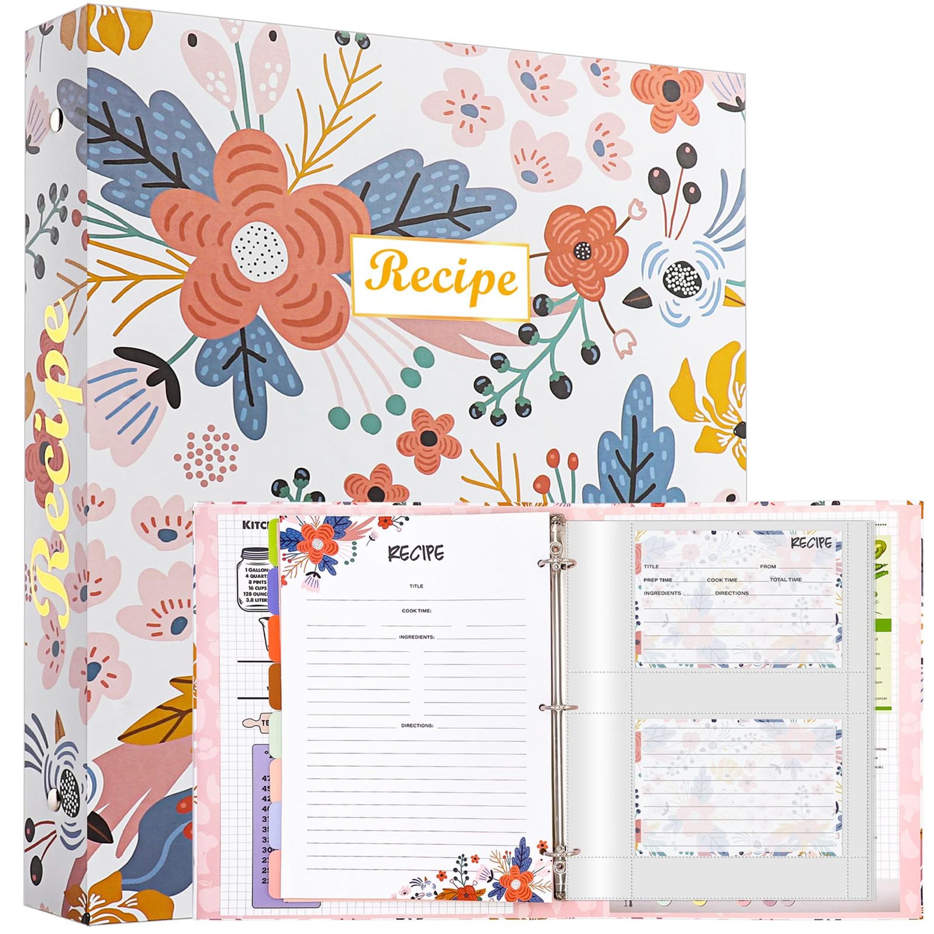 Recipe Book Binder A4 3-Ring Organiser with 115 Pages & 60 Recipe Cards Perfect for Gifts - White Large