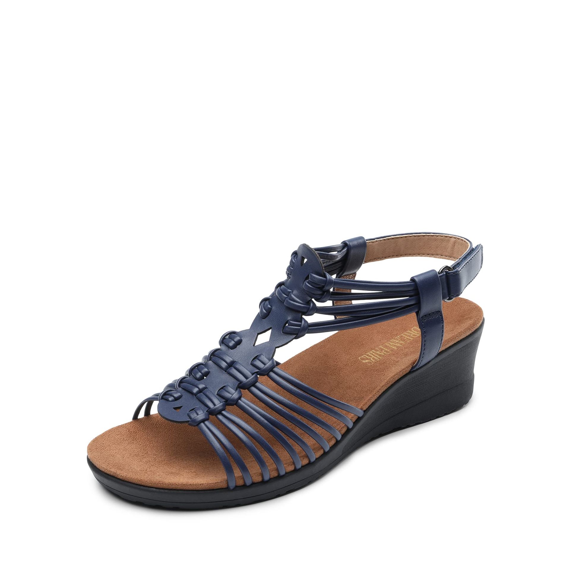 Women's Wedge Sandals Gladiator Style Woven Strappy Open Toe Low Heel Summer Footwear - Navy UK 9