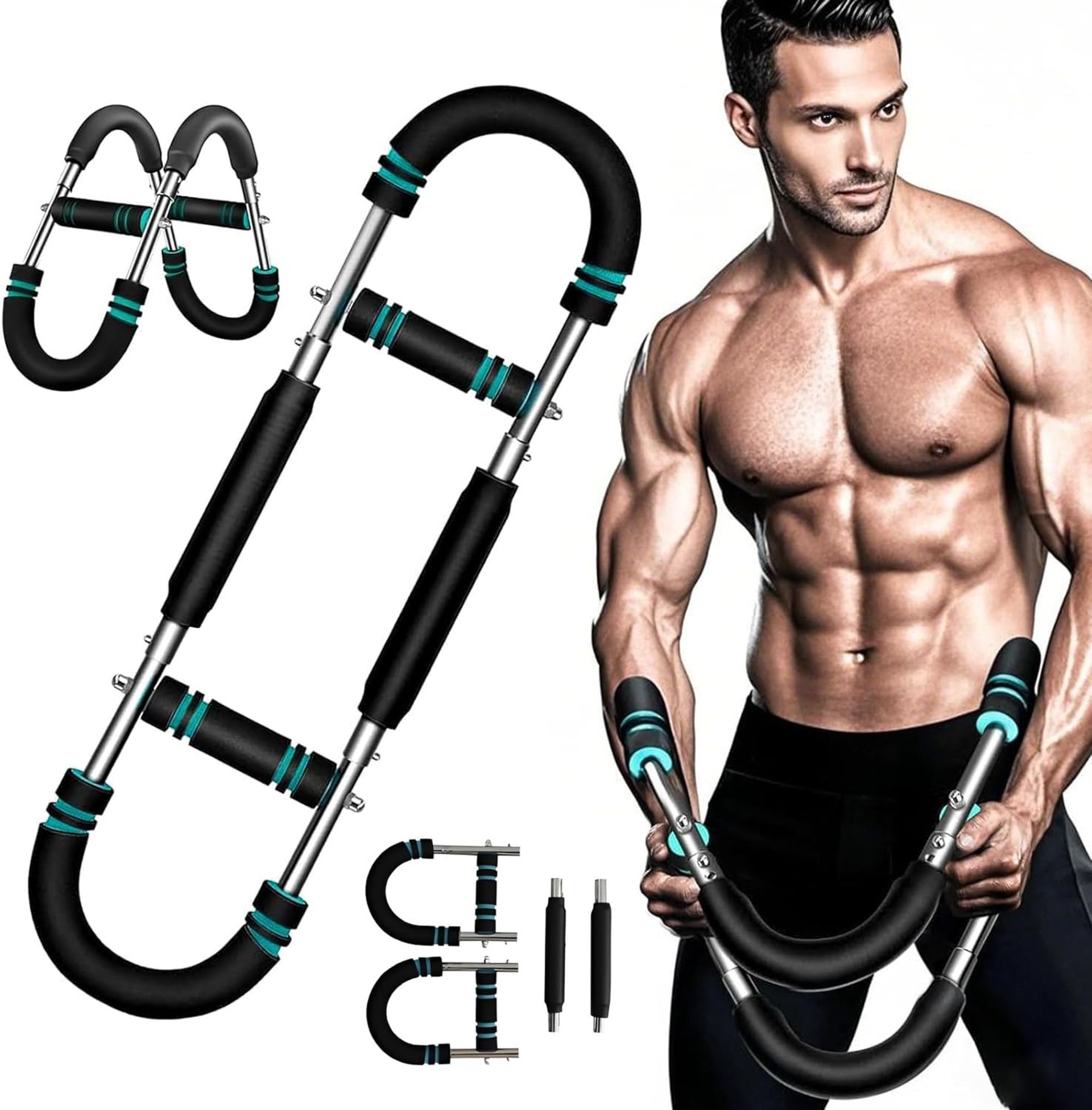 Adjustable U-Shaped Power Twister Bar 60-110lb Arm Trainer Chest Shoulder Exerciser - Black+Red L