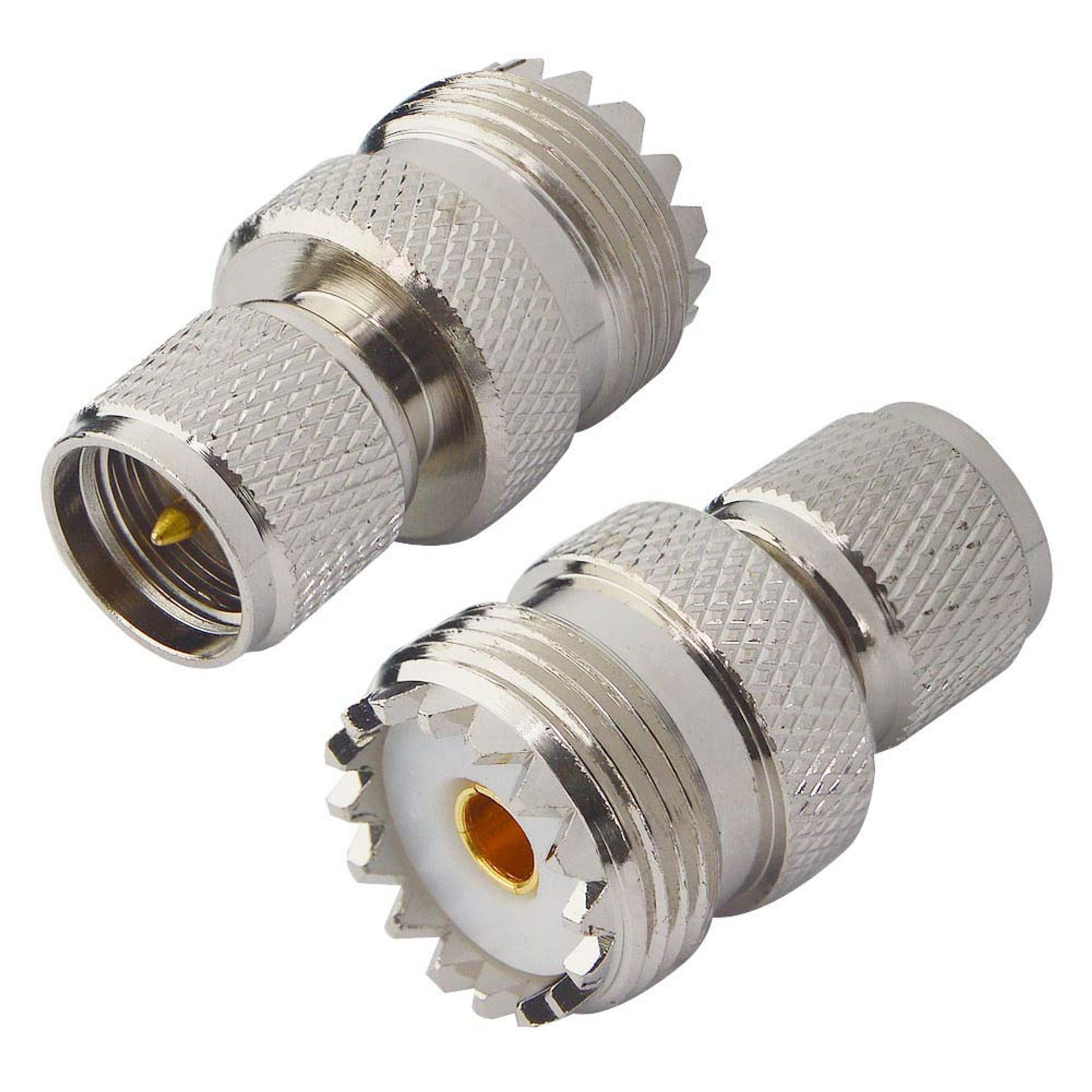 CB Radio Adapter SO-239 PL-259 Connector UHF Female to Mini UHF Male RF Coax Converter for Ham Radio, Antennas & Scanners - 2 Pack