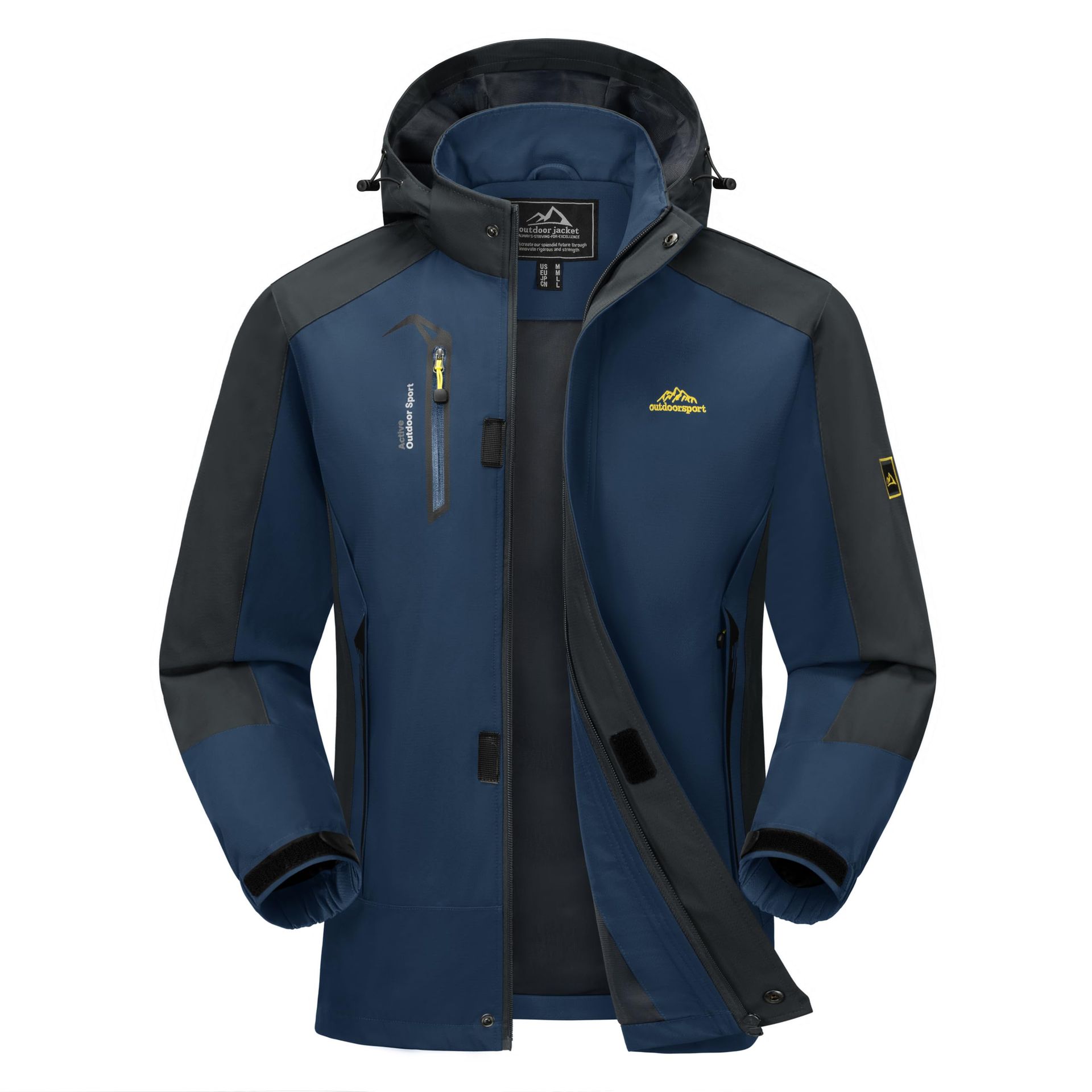 Mens Outdoor Waterproof Jacket Snow Fast dry Jacket Casual Travel Jackets for Hiking Camping Jackets Windbreaker Mountain Jacket Mens Hoodie Zip Pockets Blue