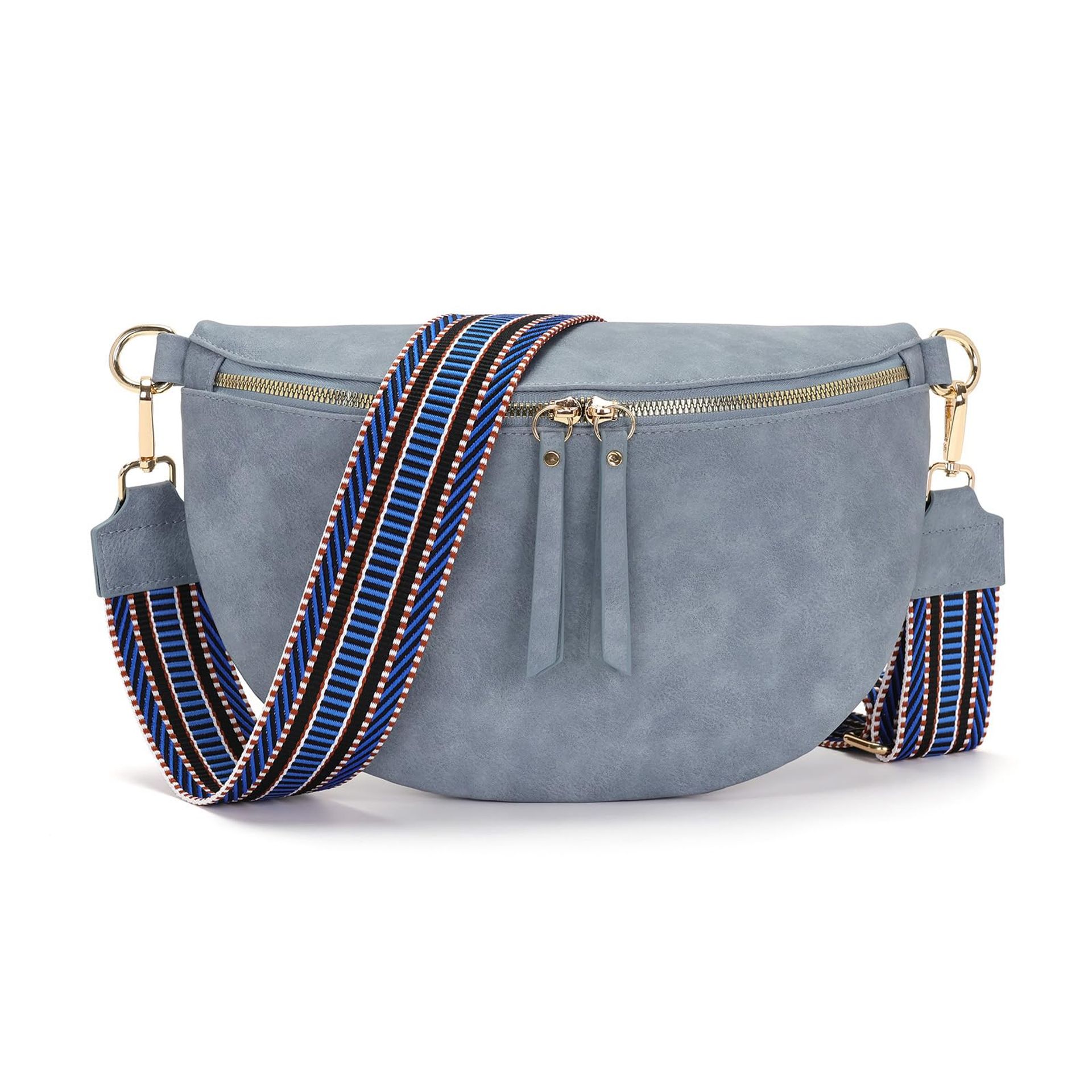 Women's Cross Body Bumbag Large Stylish Waist Pack Belt Bag with Wide Strap - Retro Blue 30x20x9cm