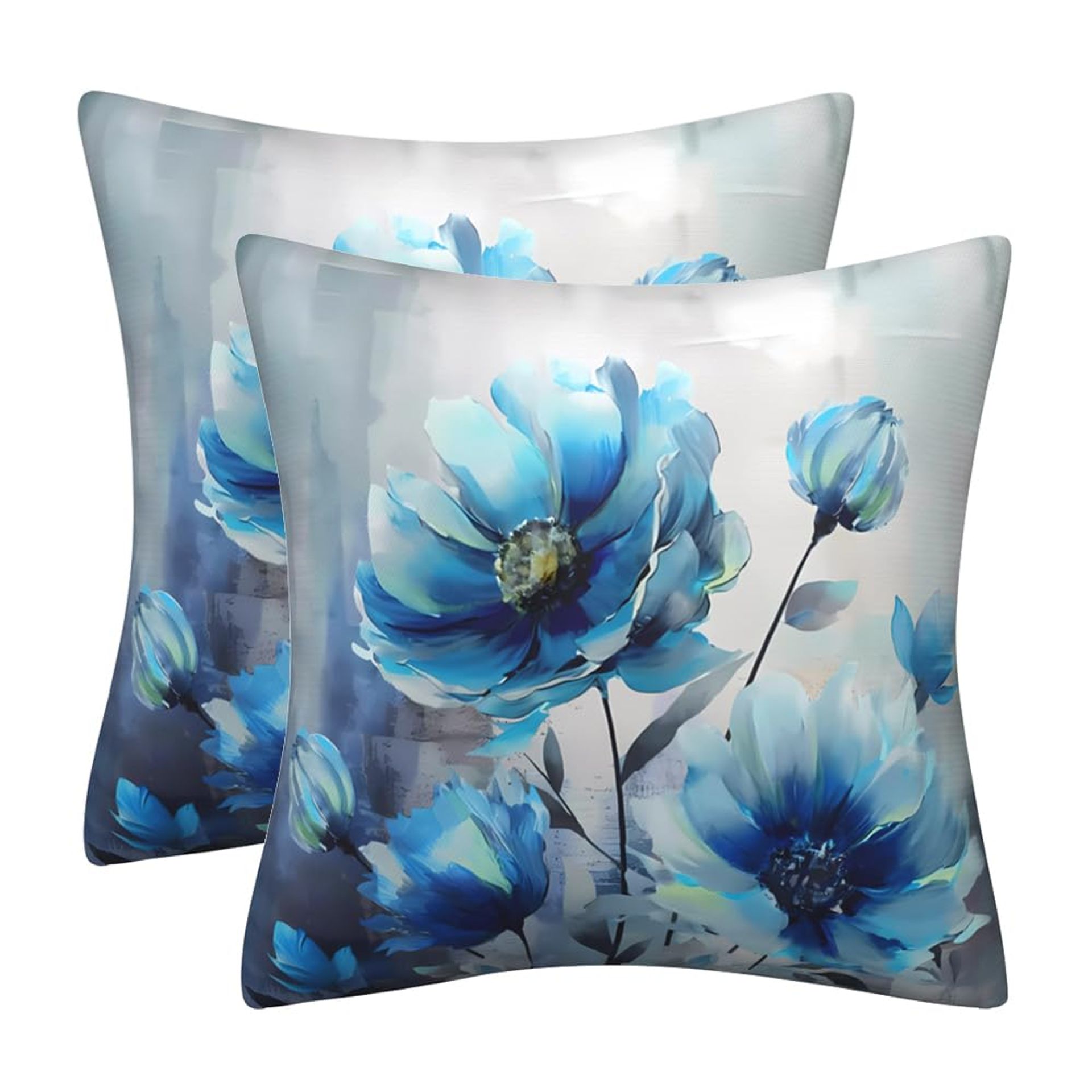 TIAODIAN Set of 2 Velvet Cushion Covers 45 x 45 cm Modern Home Art Decorative Throw Pillow Case 18x18 inches for Living Room Sofa Garden Outdoor Decor Cushions (Blue Floral, 45 x 45 cm)