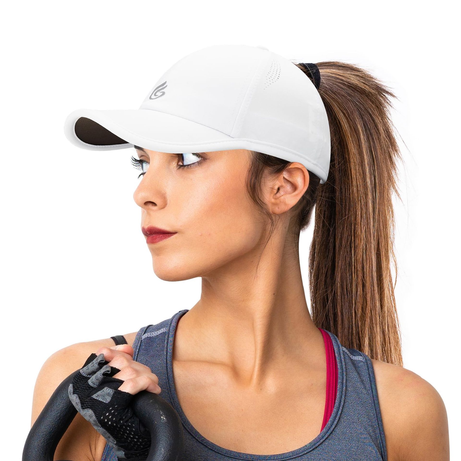 Women's White Quick-Dry Running Hat with Ponytail Hole - Sports & Gym Cap