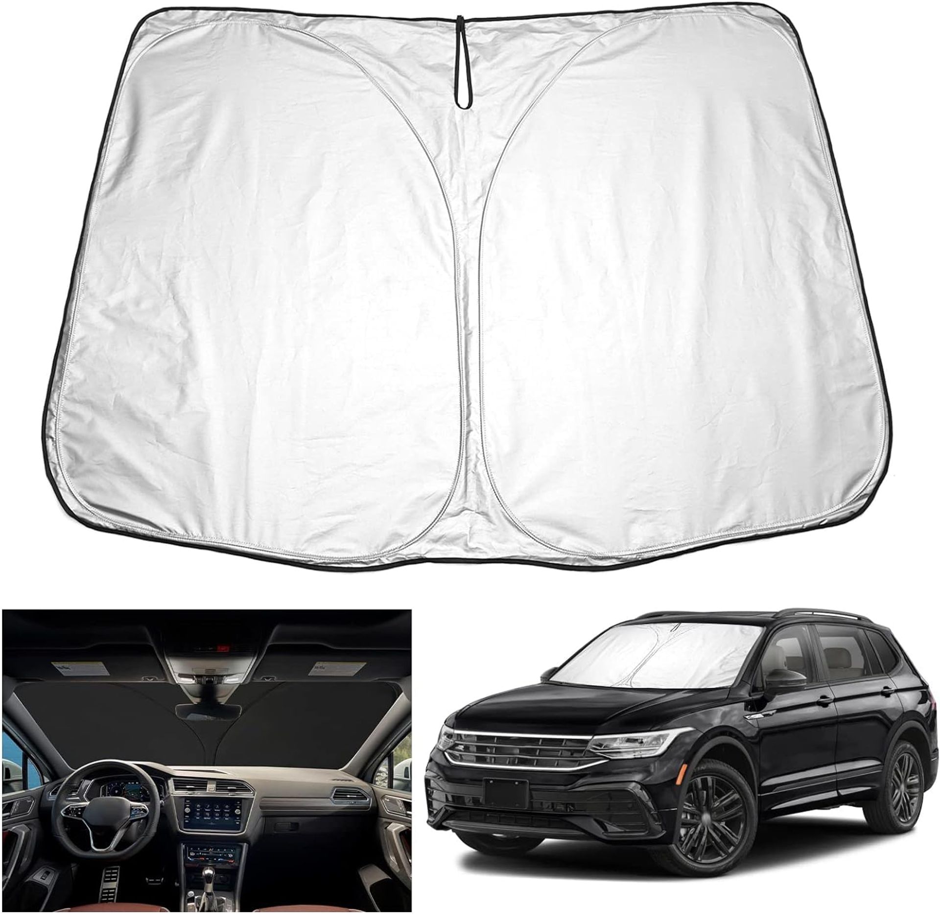 Foldable Car Windshield Sunshade Compatible with VW Tiguan 2016–2023 UV Heat Protection Parasol - Silver One Size