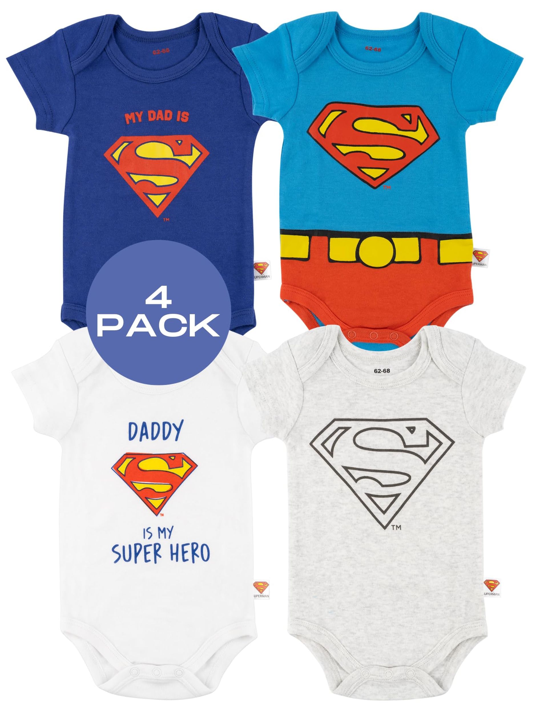 Superhero Baby Bodysuits 4 Pack – Funny Newborn & Infant Gift Essentials, Soft Cotton Clothing 86-92cm