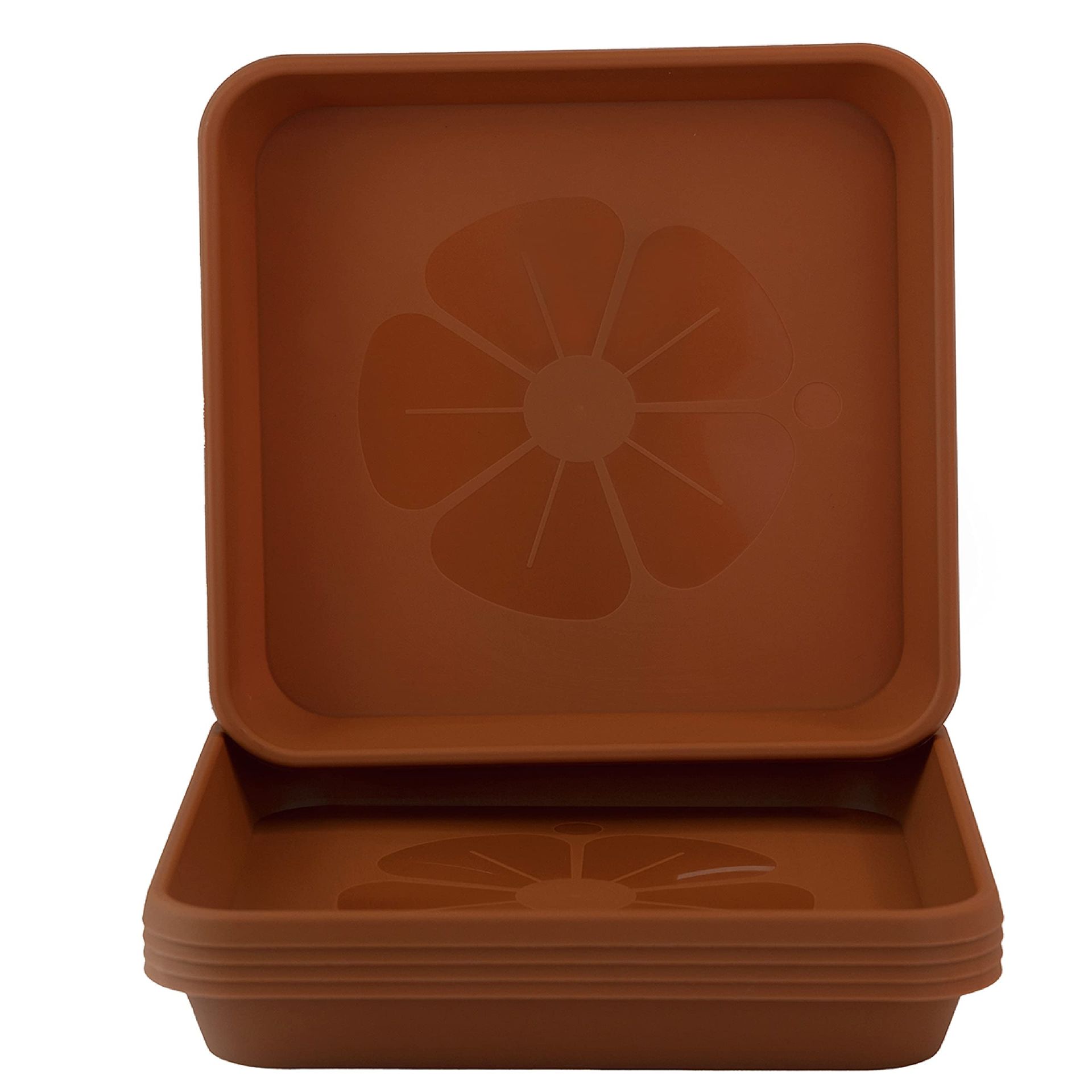 Square Plant Pot Saucers 5 Pack Durable Plastic Drip Trays for Indoor & Outdoor Use - Terracotta Colour 29 cm