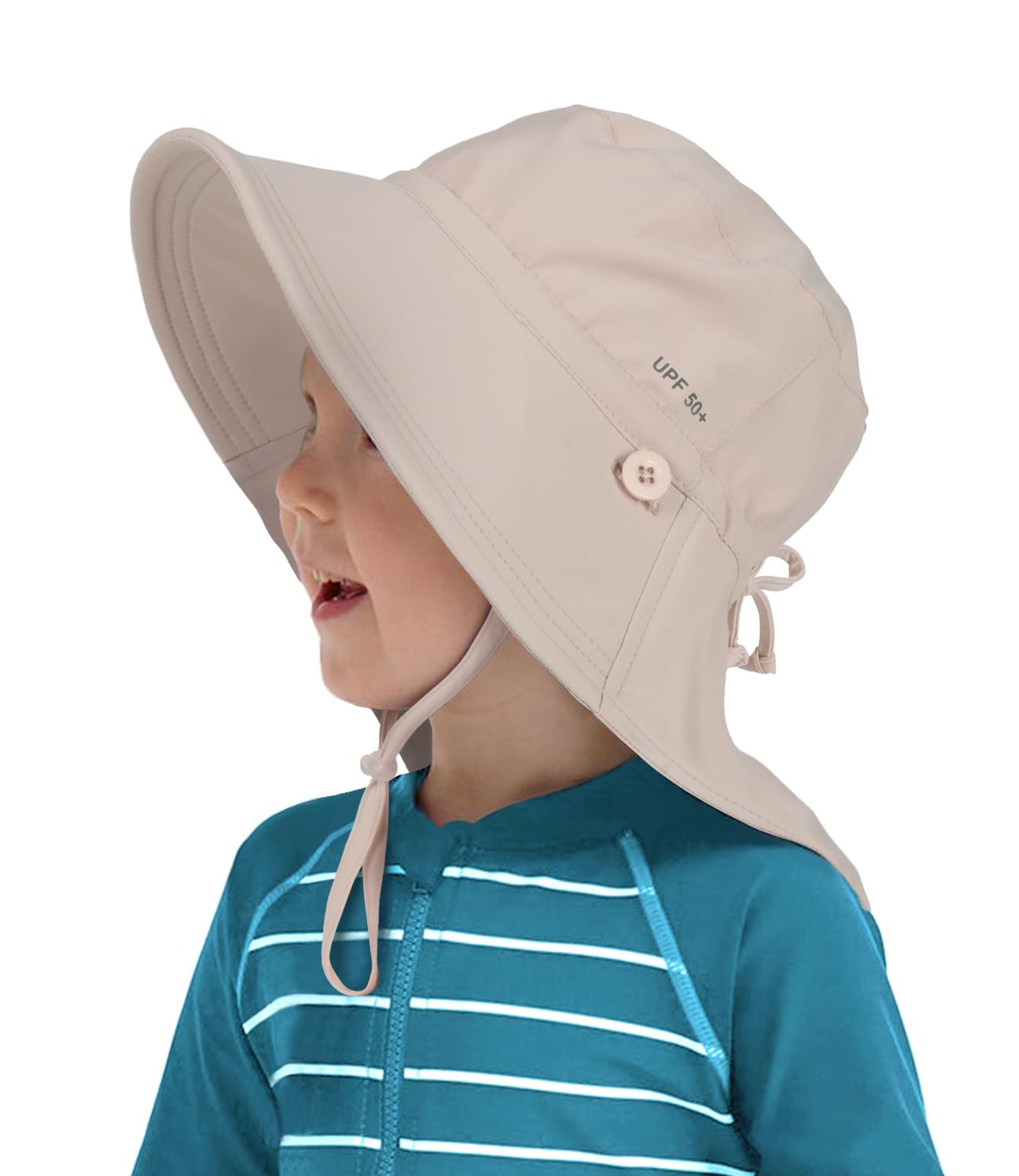 Toddler Sun Hat UPF 50+ UV Protection, Wide Brim & Neck Flap, Reversible, Adjustable Fit, Beige
