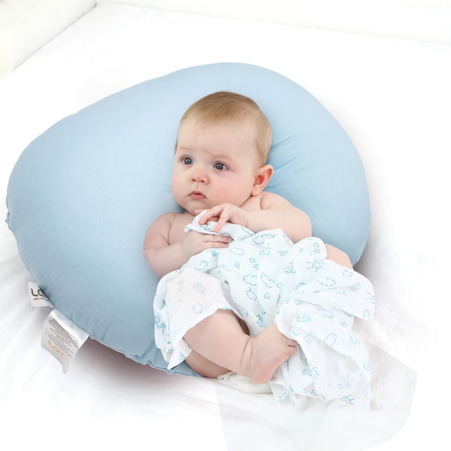 Nursing Pillow for Breastfeeding Multifunctional U Shape 100% Cotton Washable Maternity Support Pillow - Blue One Size