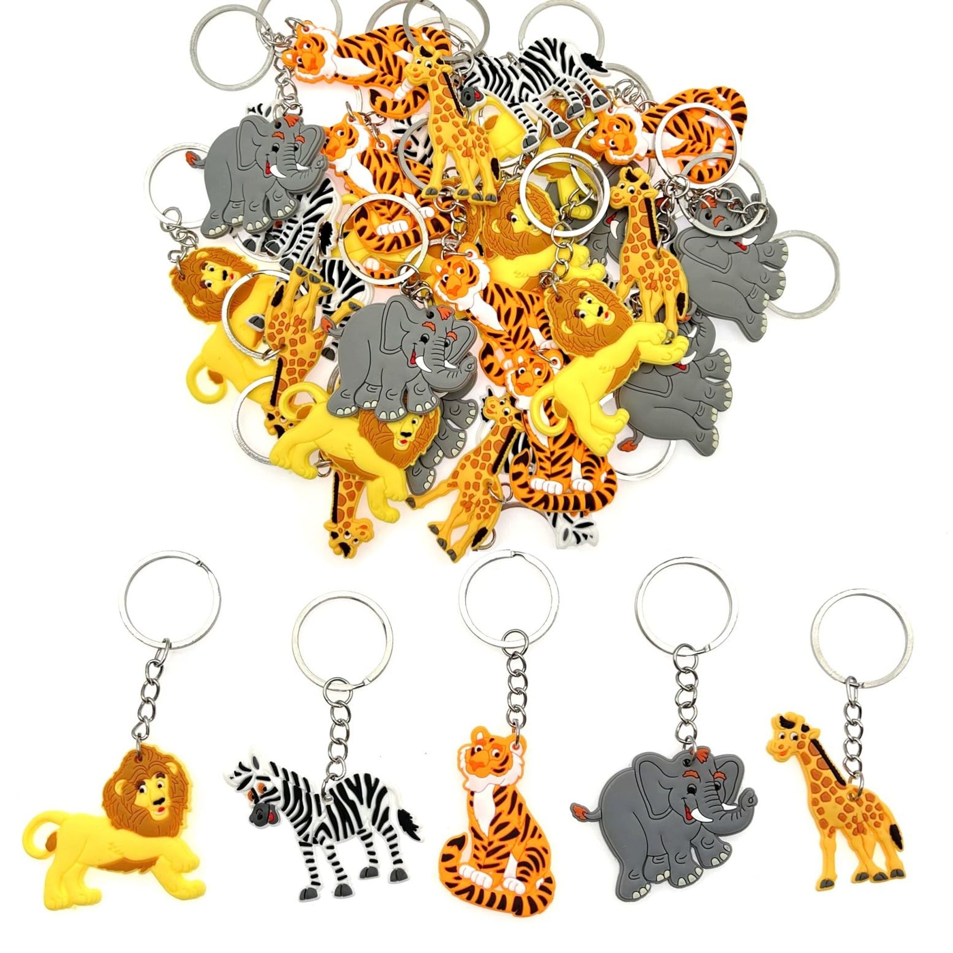 30pcs Jungle Animal Keyring Party Bag Fillers for Kids – Fun Animal Keychains with Lion, Tiger, Elephant, Zebra & Giraffe Designs