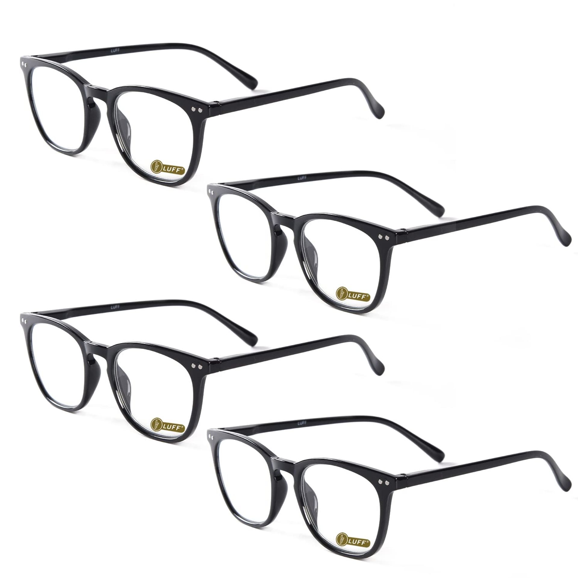Blue Light Blocking Reading Glasses Anti Eye Strain Super Light 4 Pack with Spring Hinge - Black 3.5x HJ-833