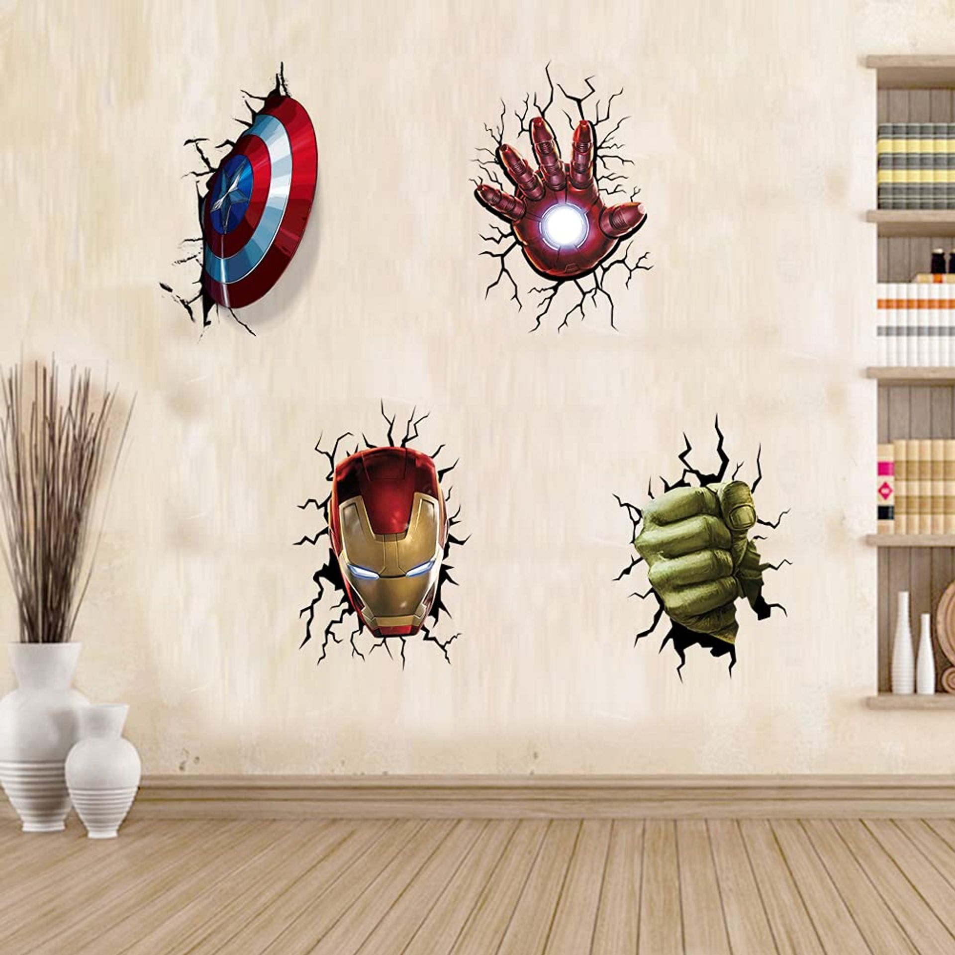 Superheroes 3D Wall Sticker Hulk & Captain America for Kids' Rooms 15.7x23.7 Inch