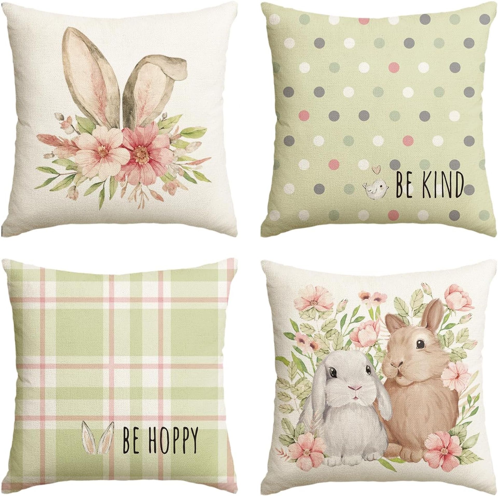 Green Stripe Bunny Ears Easter Cushion Covers Set of 4, 45x45 cm - Artoid Mode