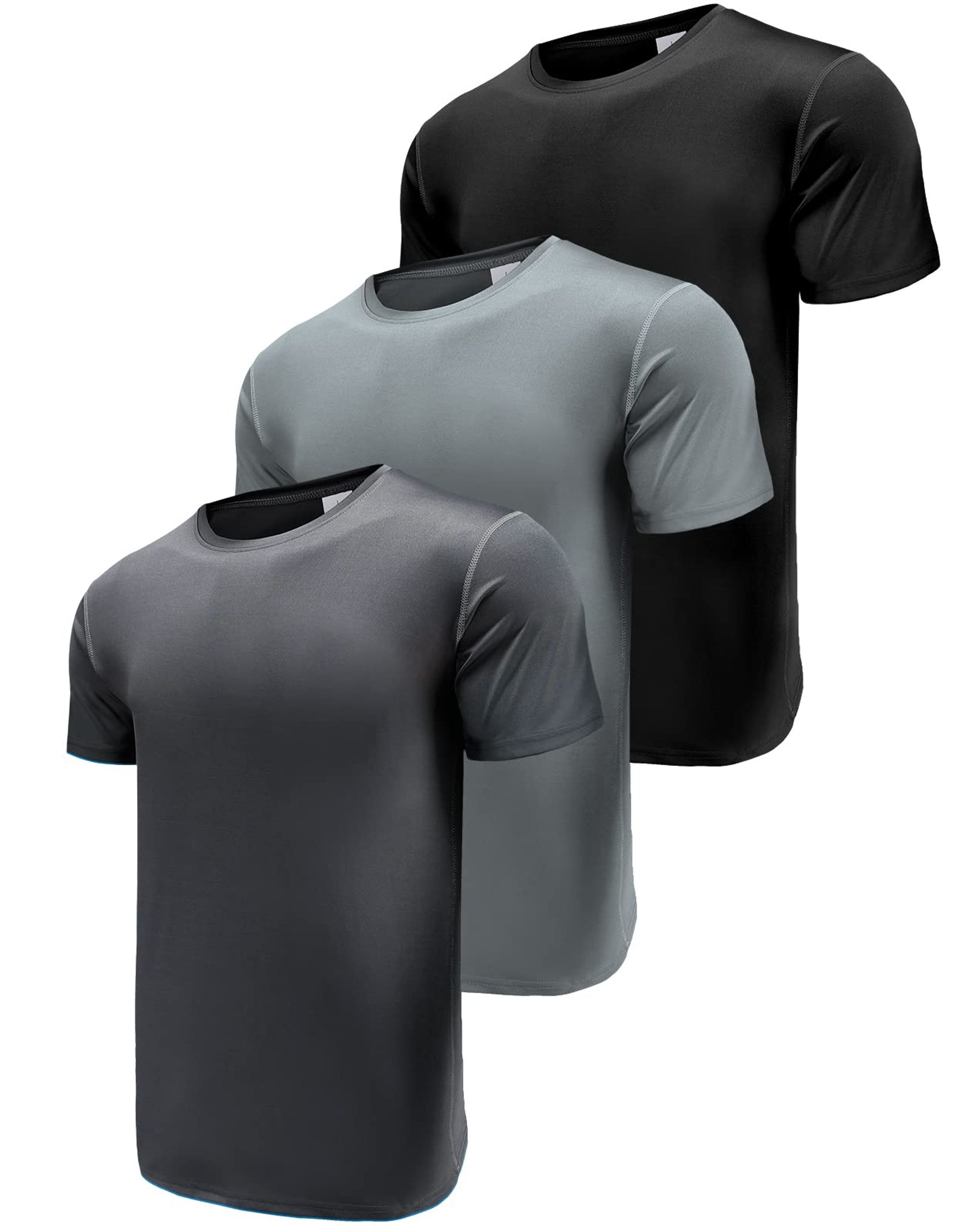 Men's 3 Pack Dry Fit T-Shirts, Moisture-Wicking Activewear Gym Workout Tops - Black/Grey/Dark Grey XL