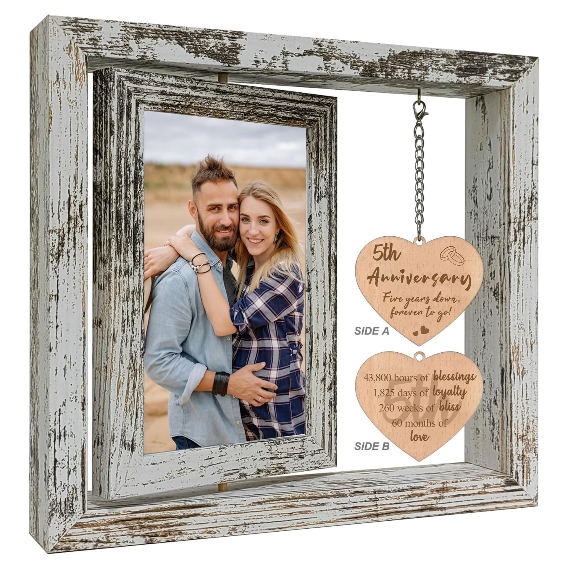 5TH Wedding Anniversary Rotating Photo Frame Gifts, 5 Year Marriage Wooden Anniversary Photo Frame Gifts for Wife Husband Her Him (Dis Two 15x10 cm)