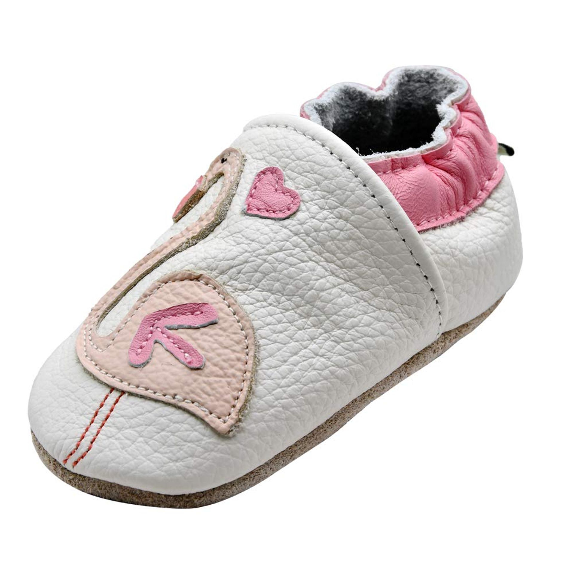 Baby Toddler Soft Leather Prewalker Shoes with Non-Slip Suede Sole - White Flamingo 0-6 Months