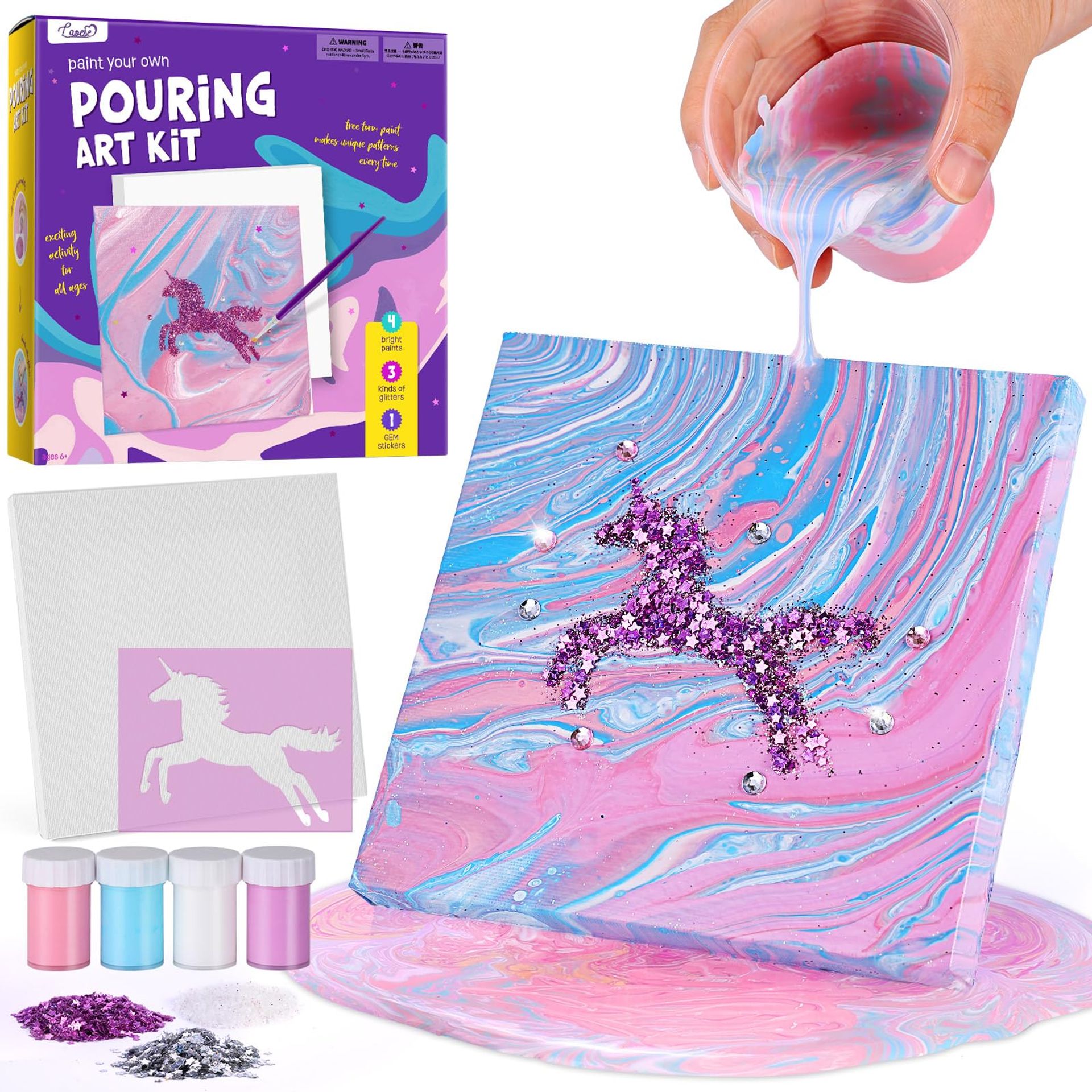 DIY Canvas Paint Pouring Art Kit for Kids 6-12 - Creative Craft Gift for Girls & Boys