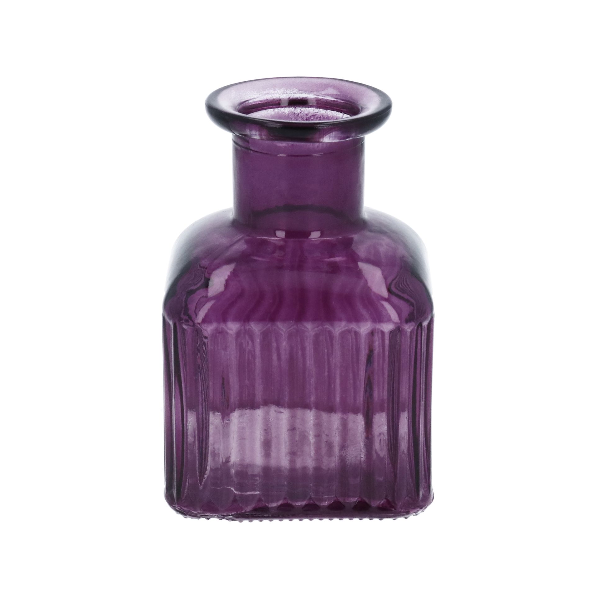 6 x Gisela Graham Purple Glass Square Ribbed Vase, Sml           