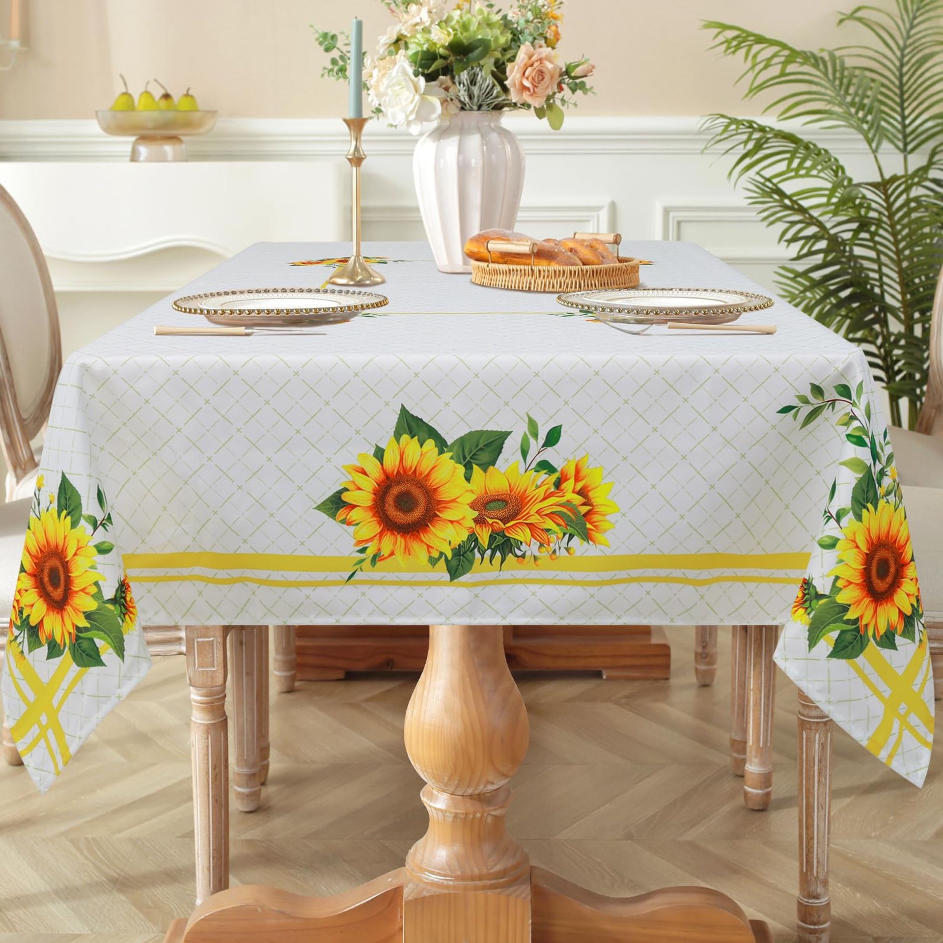 igoga sports Sunflower Round Tablecloth Bohemian Artwork Elastic