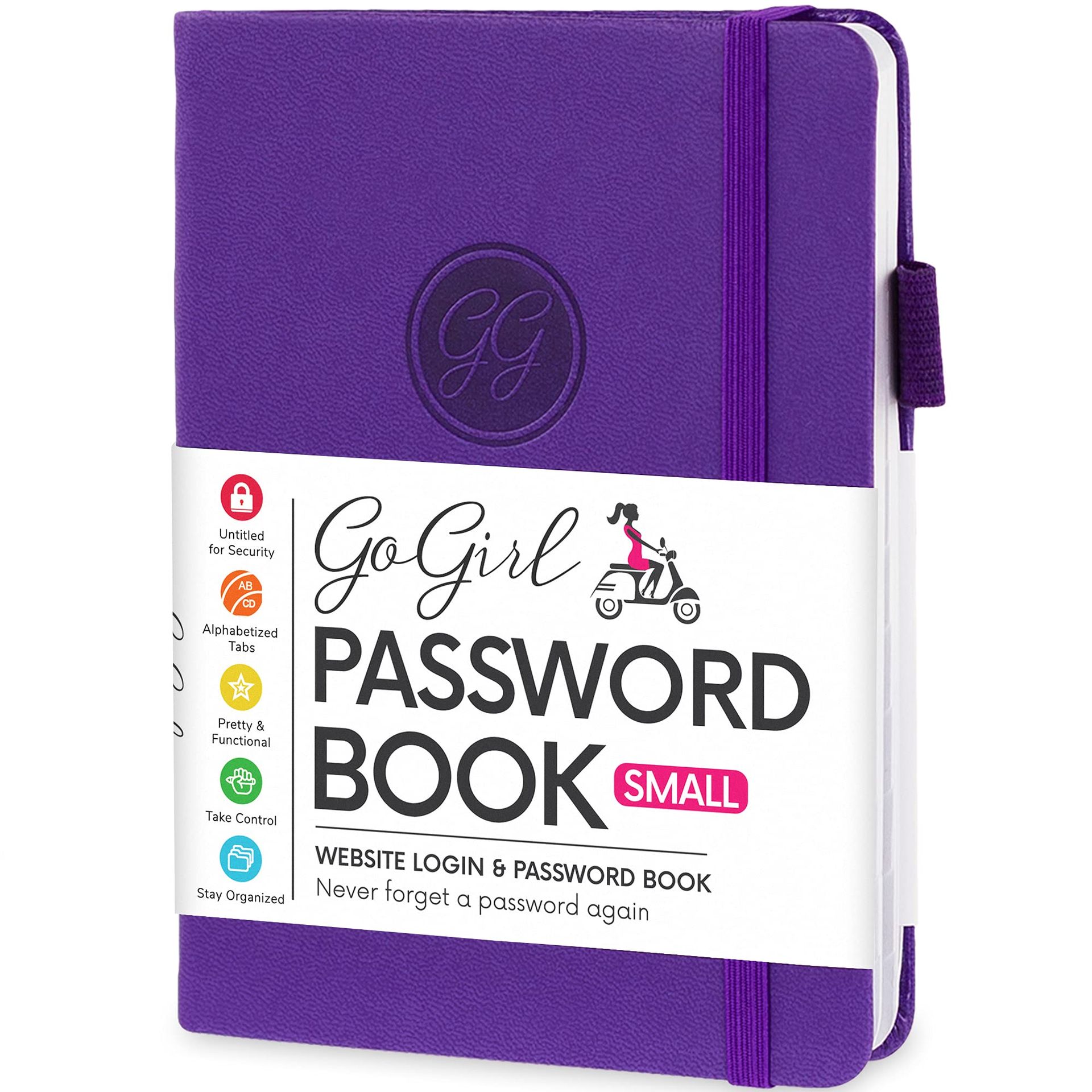 GoGirl Password Book with Alphabetical tabs - Internet Address & Password Keeper Logbook for Password Organization, Journal Notebook for Saving Website Logins. Large Size 18 x 25.5cm - Purple