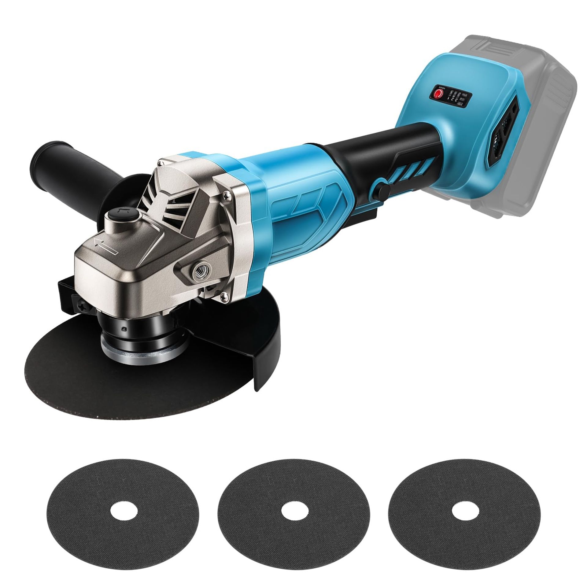 Cordless Brushless Angle Grinder 125mm, 6700RPM, Compatible with Makita 18V Batteries, Includes 3 Grinding Discs & Side Handle