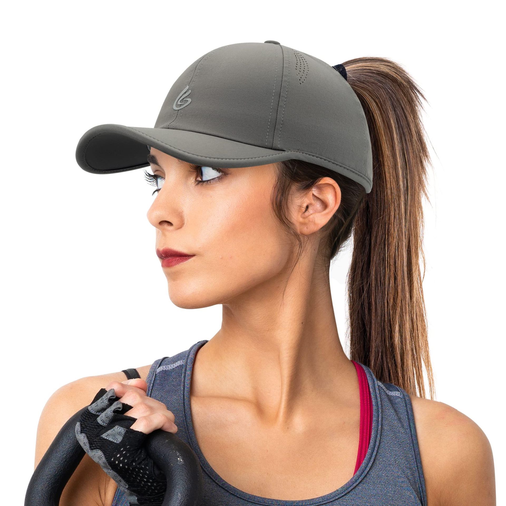 Gisdanchz Women's Quick Dry Running Hat with Ponytail Hole, Dark Grey