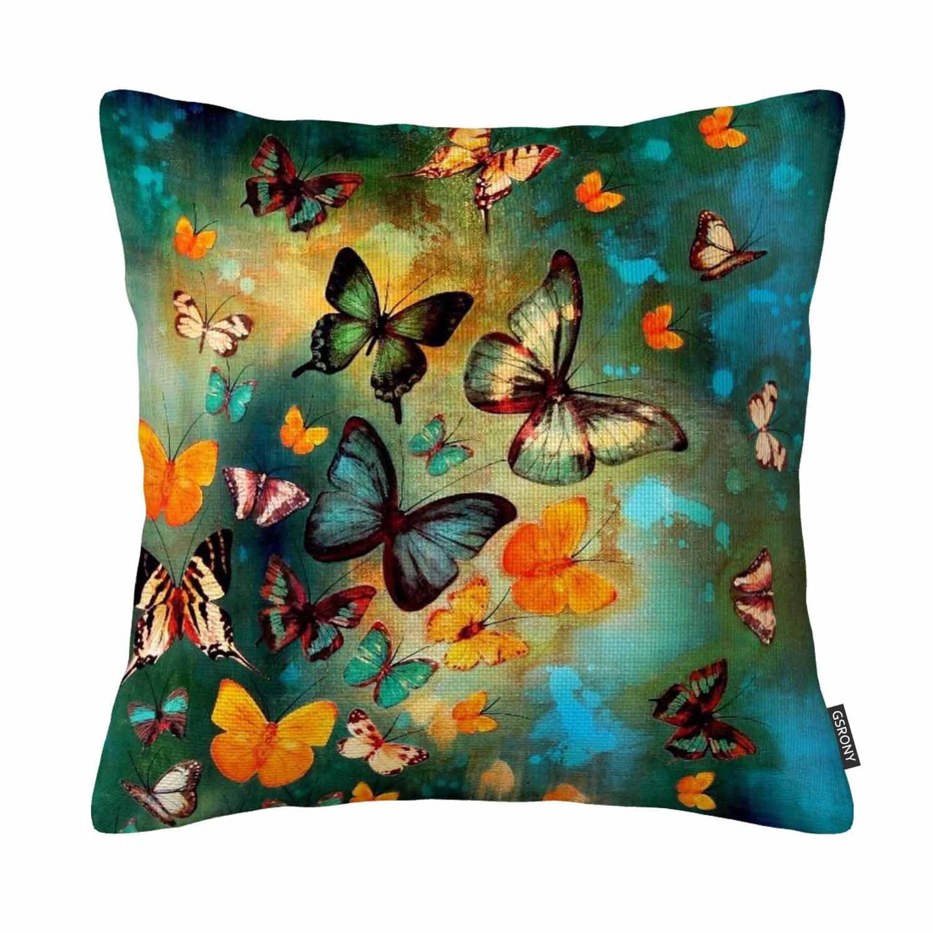 Butterfly Throw Pillow Covers 18x18 Inches - Oil Painting Style Cushion Case for Home Décor