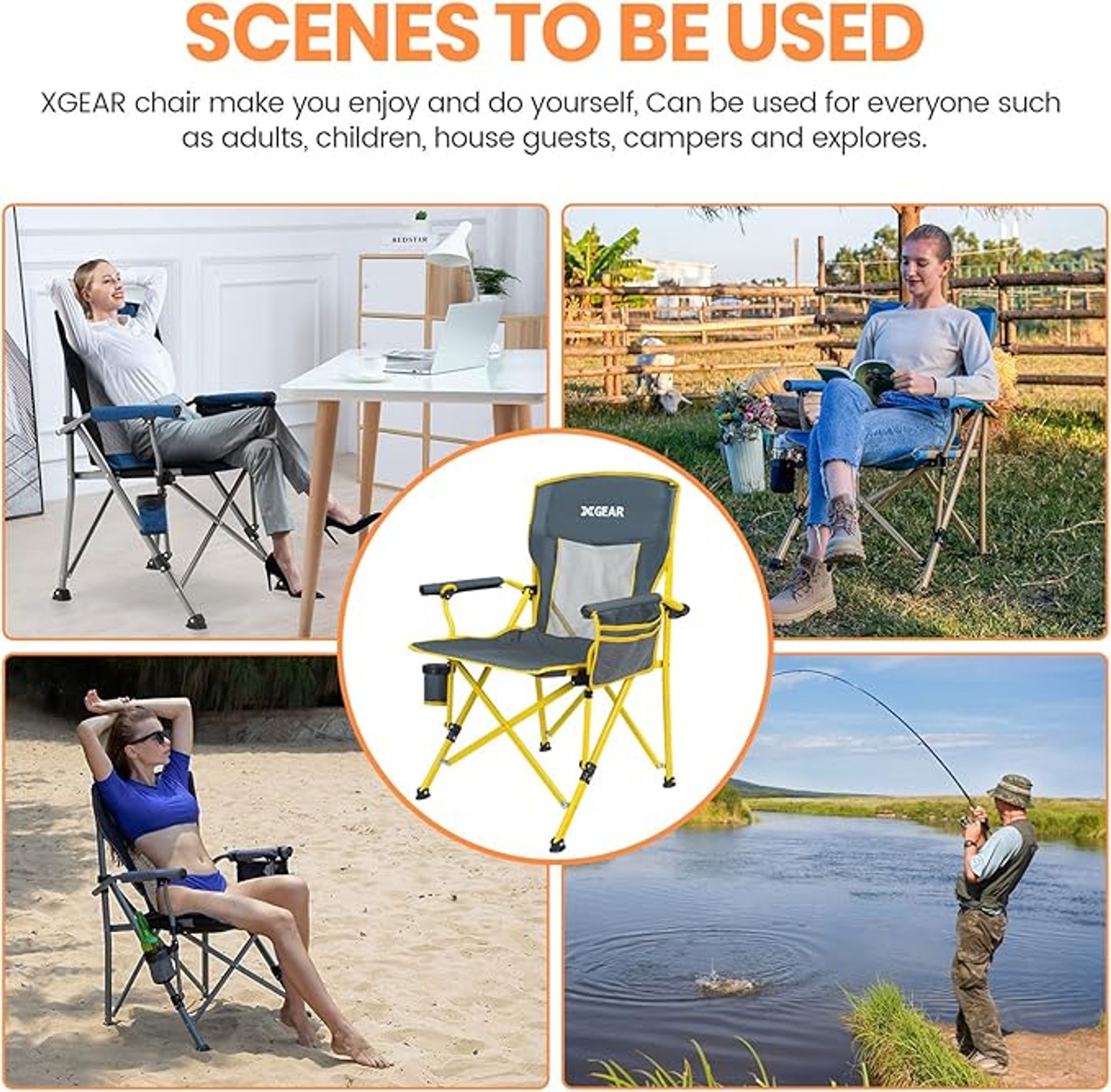 XGEAR Folding Chairs Breathable, Camping Chairs, Comfortable Heavy