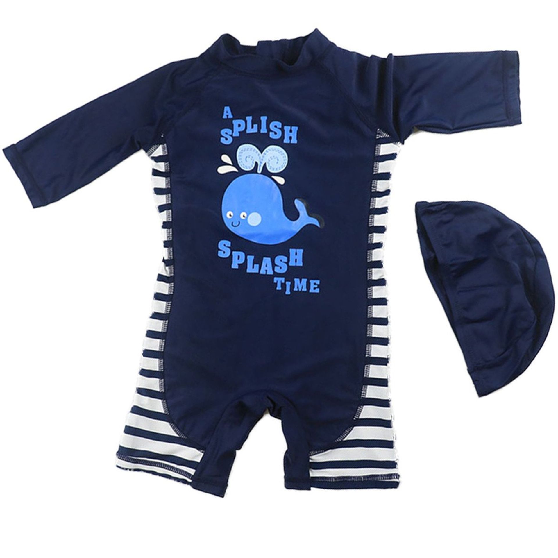 Baby & Toddler Cartoon Print Long Sleeve UV Swimsuit with Sun Hat UPF 50+ - Navy 4-5 Years