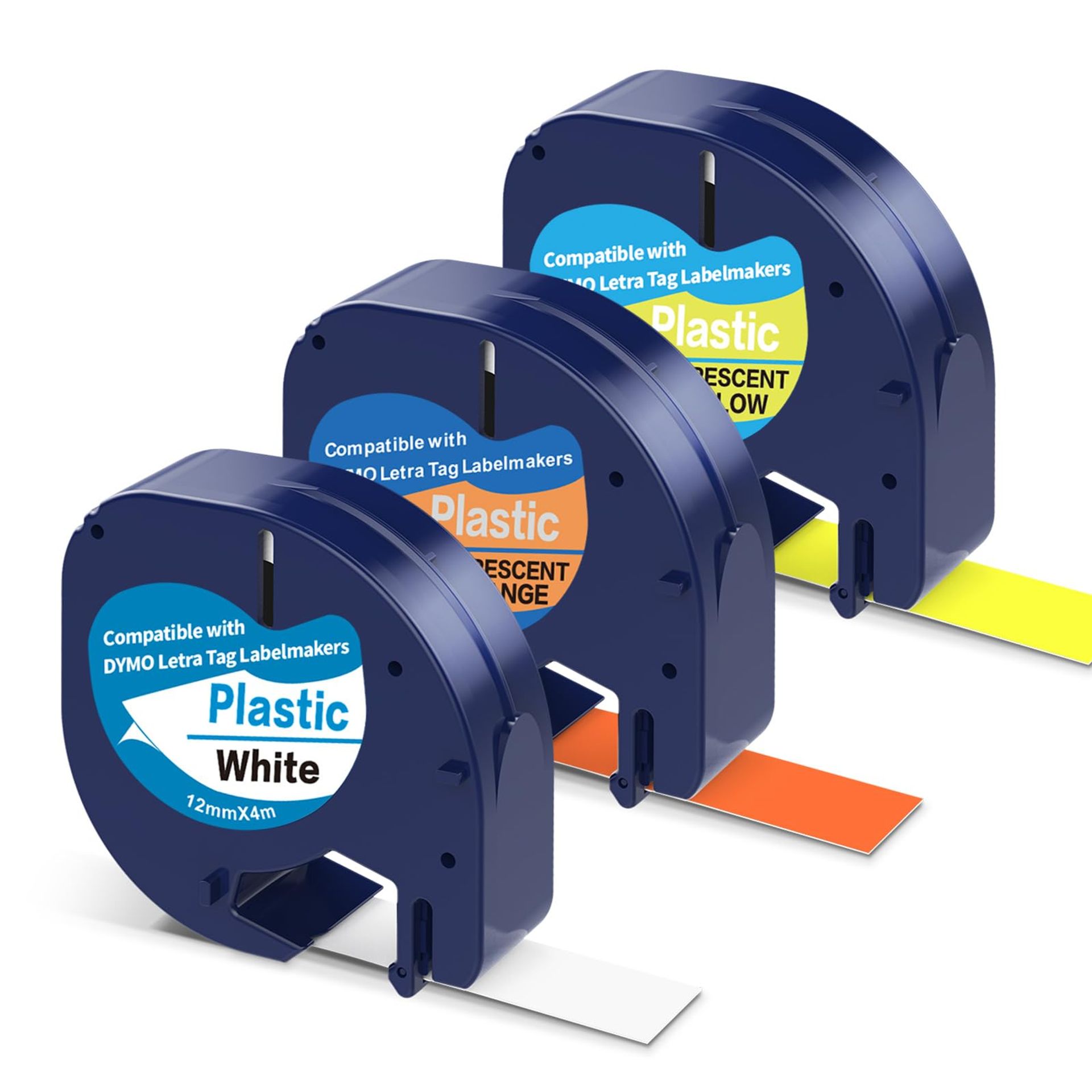3 Pack Fluorescent Colour Label Tape for Dymo LetraTag LT-100H LT-100T XR XM 2000 Plus - Self-Adhesive & Removable