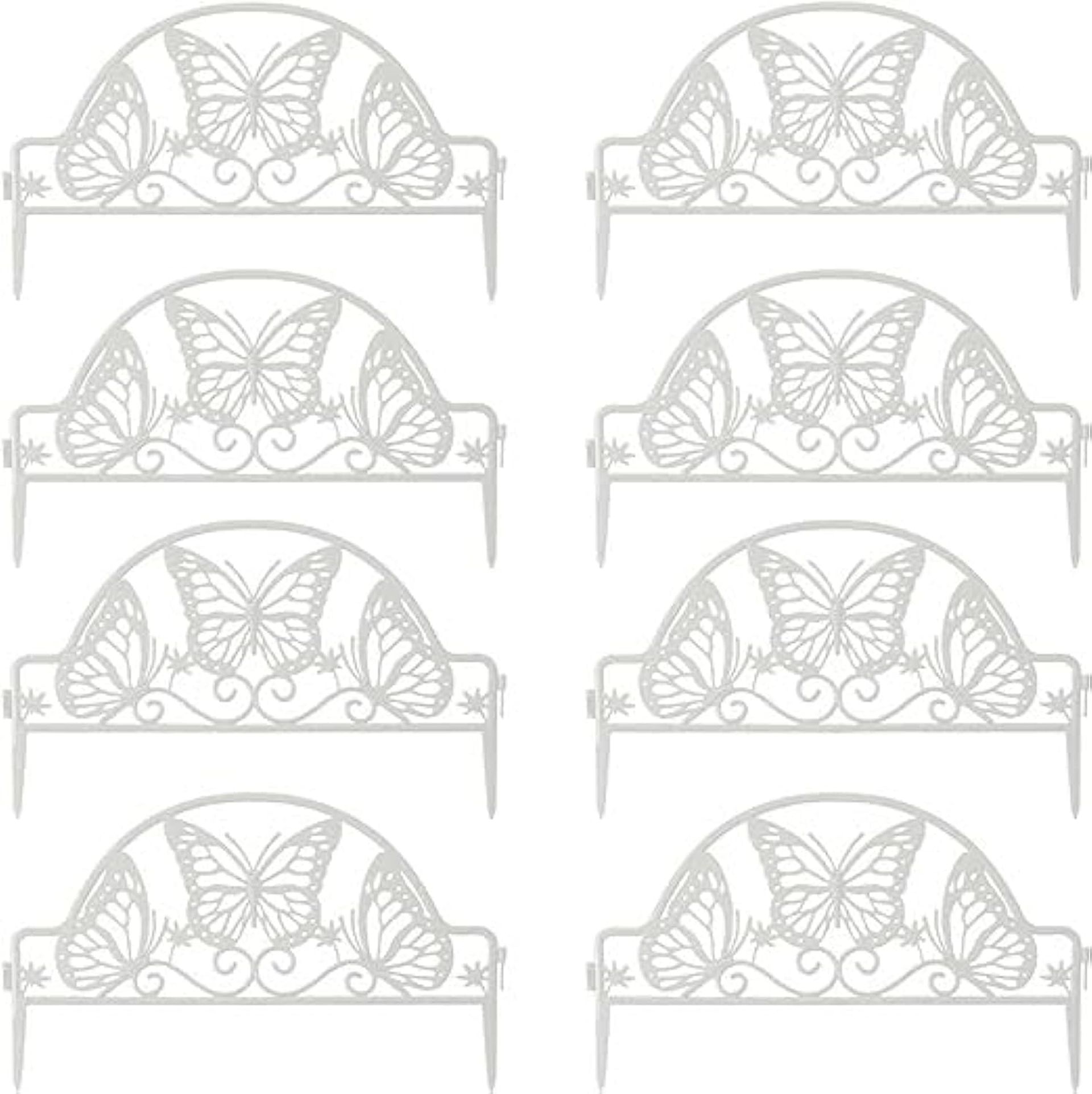Plastic Garden Picket Fence Panels Decorative Edging Border Set of 8 Pieces 368cm - White Style 01