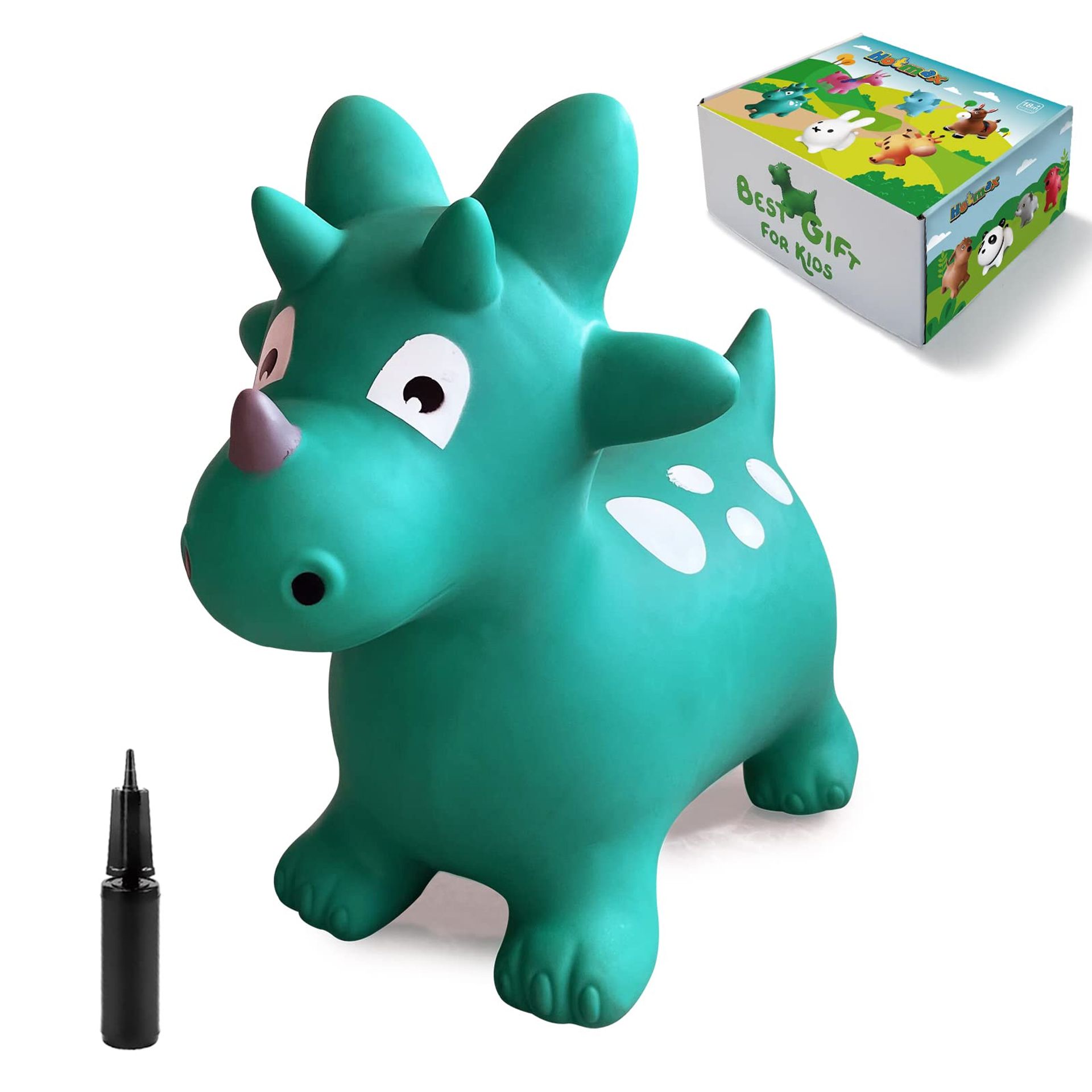 Inflatable Bouncy Triceratops Hopper Ride-On Toy for Toddlers & Kids - Dark Green Medium