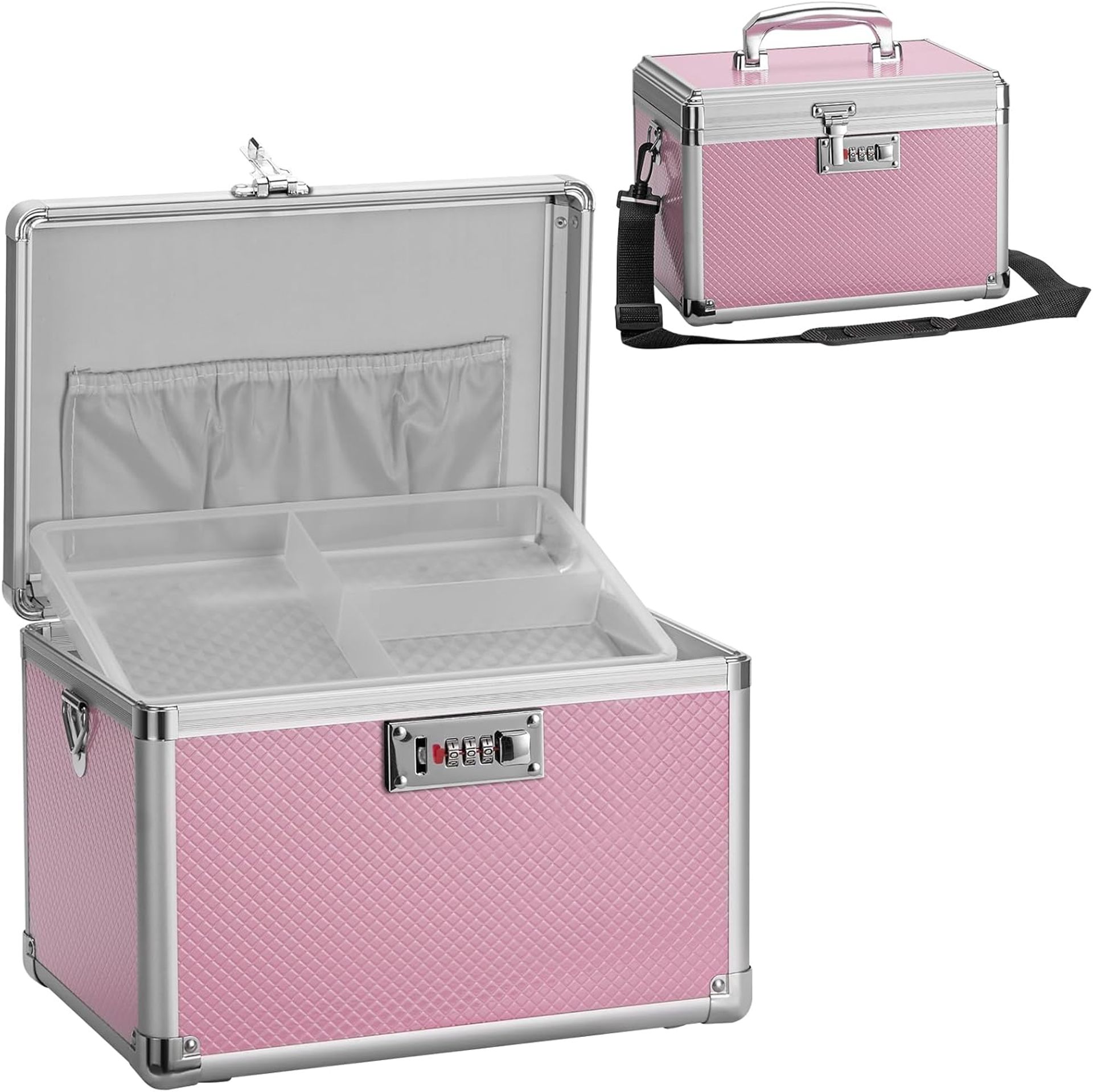 Lockable Medicine Storage Box with Combination Lock and First Aid Organiser - Pink Medium