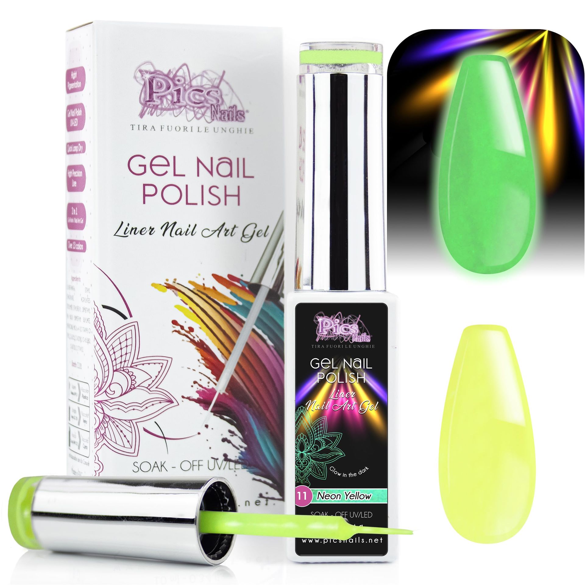 Neon Yellow Gel Nail Polish 10ml - High Precision Brush for Nail Art & French Manicure
