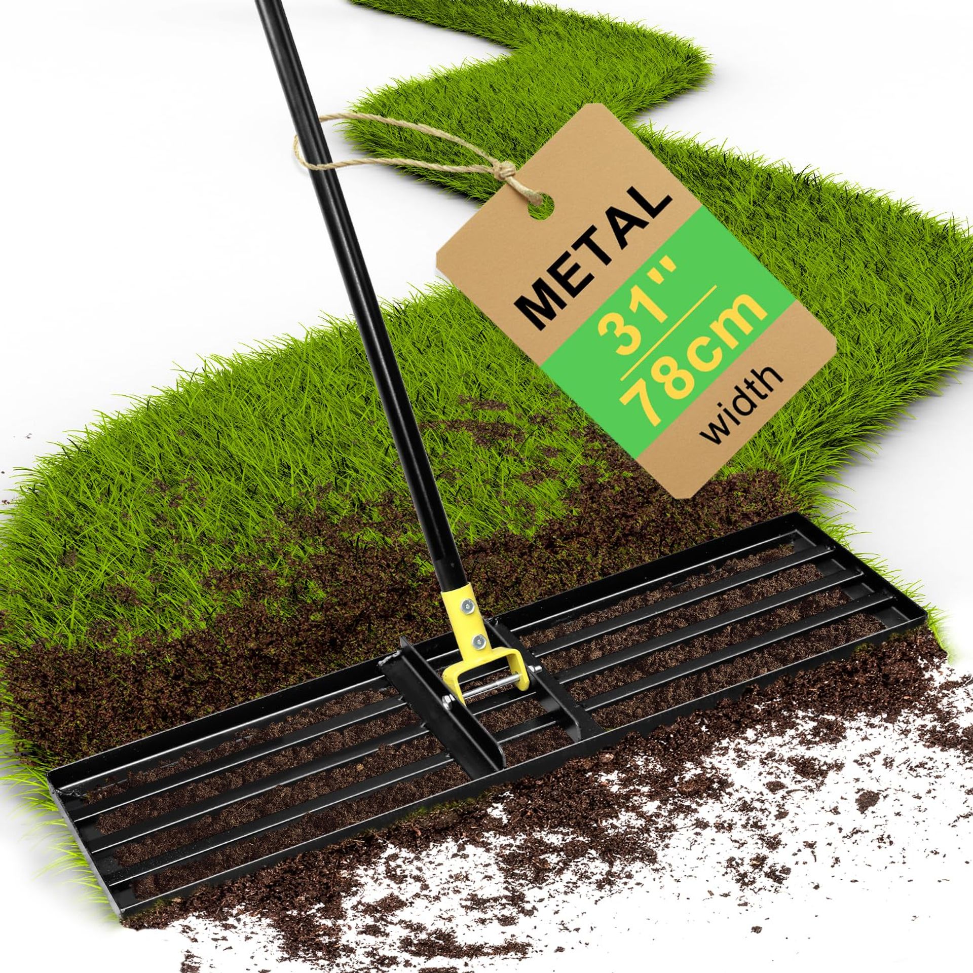 Lawn Levelling Rake 80cm with 183cm Ergonomic Handle - Heavy Duty Steel Tool for Soil, Grass and Garden Preparation