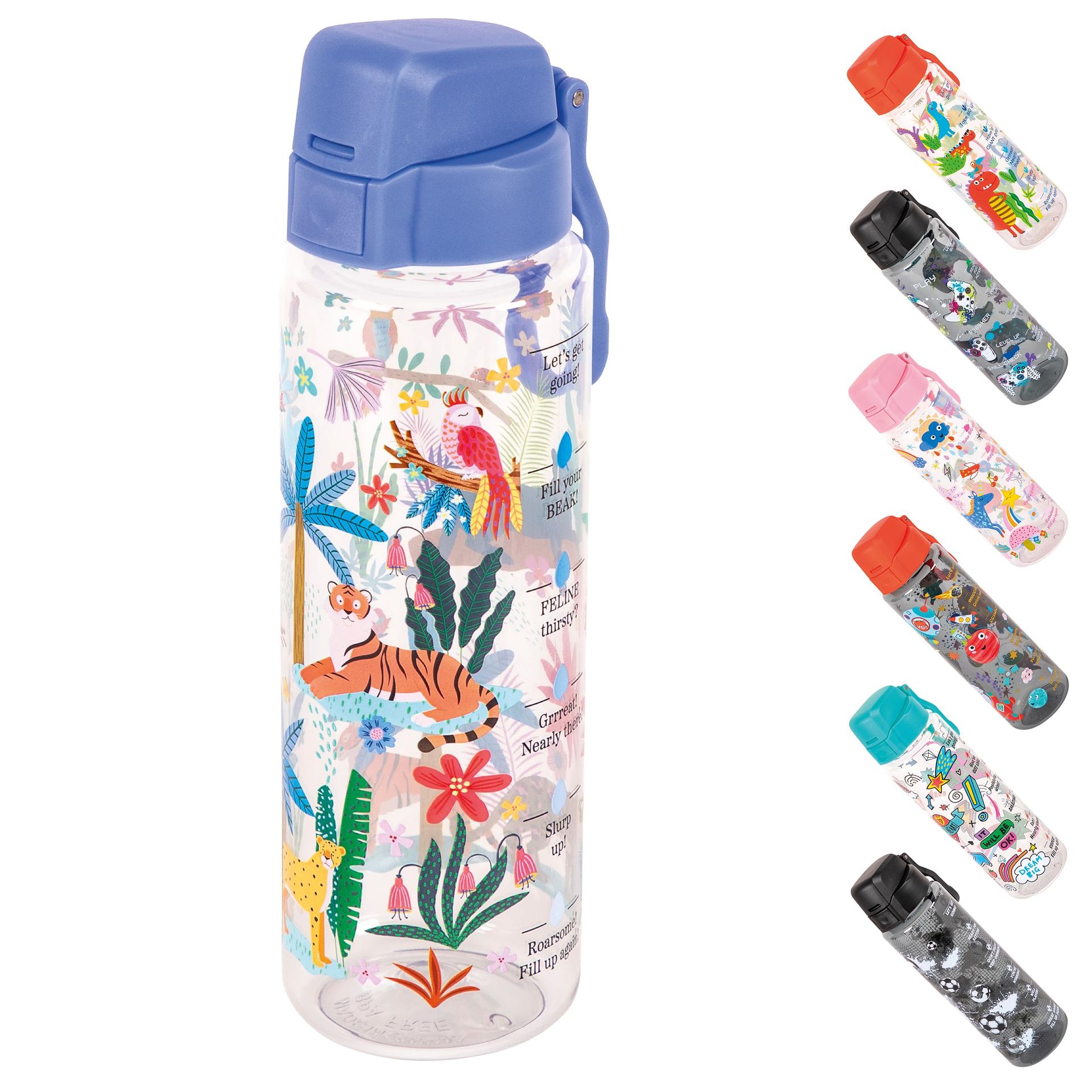 HEY HUGO Jungle Life 670ml Kids Leakproof Water Bottle with Lockable Lid & Handle