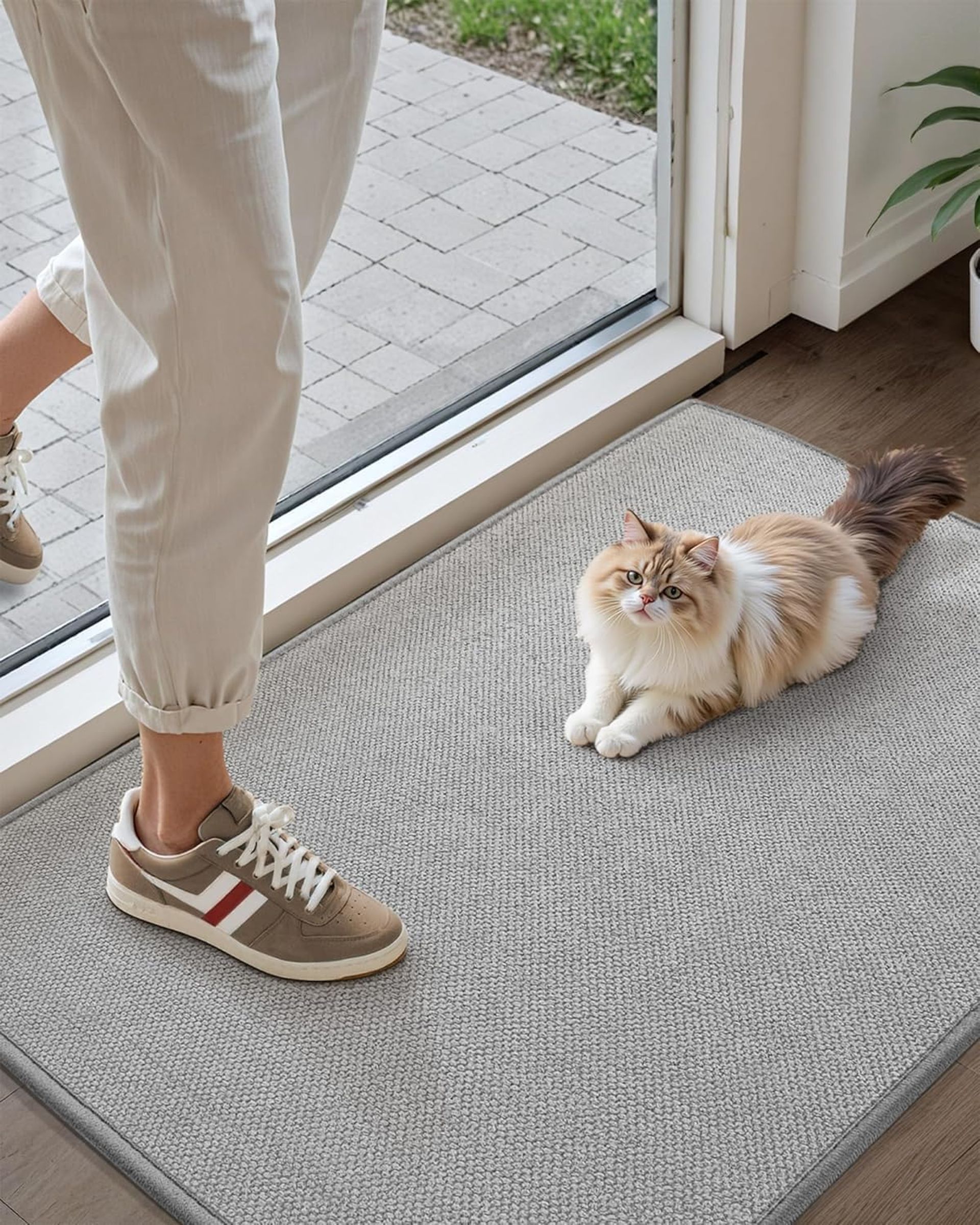 Door Mat Indoor Non-Slip Dirt Trapper Absorbent Washable Entrance Rug Low Profile - Light Grey 44x76cm