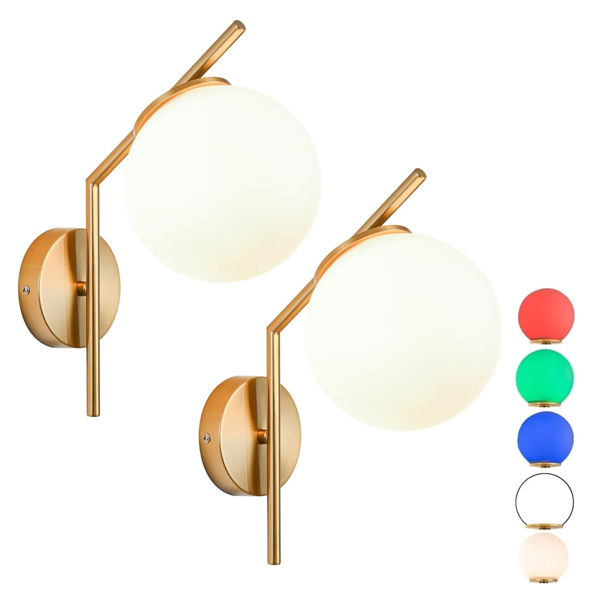 Set of 2 Battery Operated Wall Sconces with Remote, Rechargeable Glass Lights, 12 Colours, Dimmable, No Wiring Needed