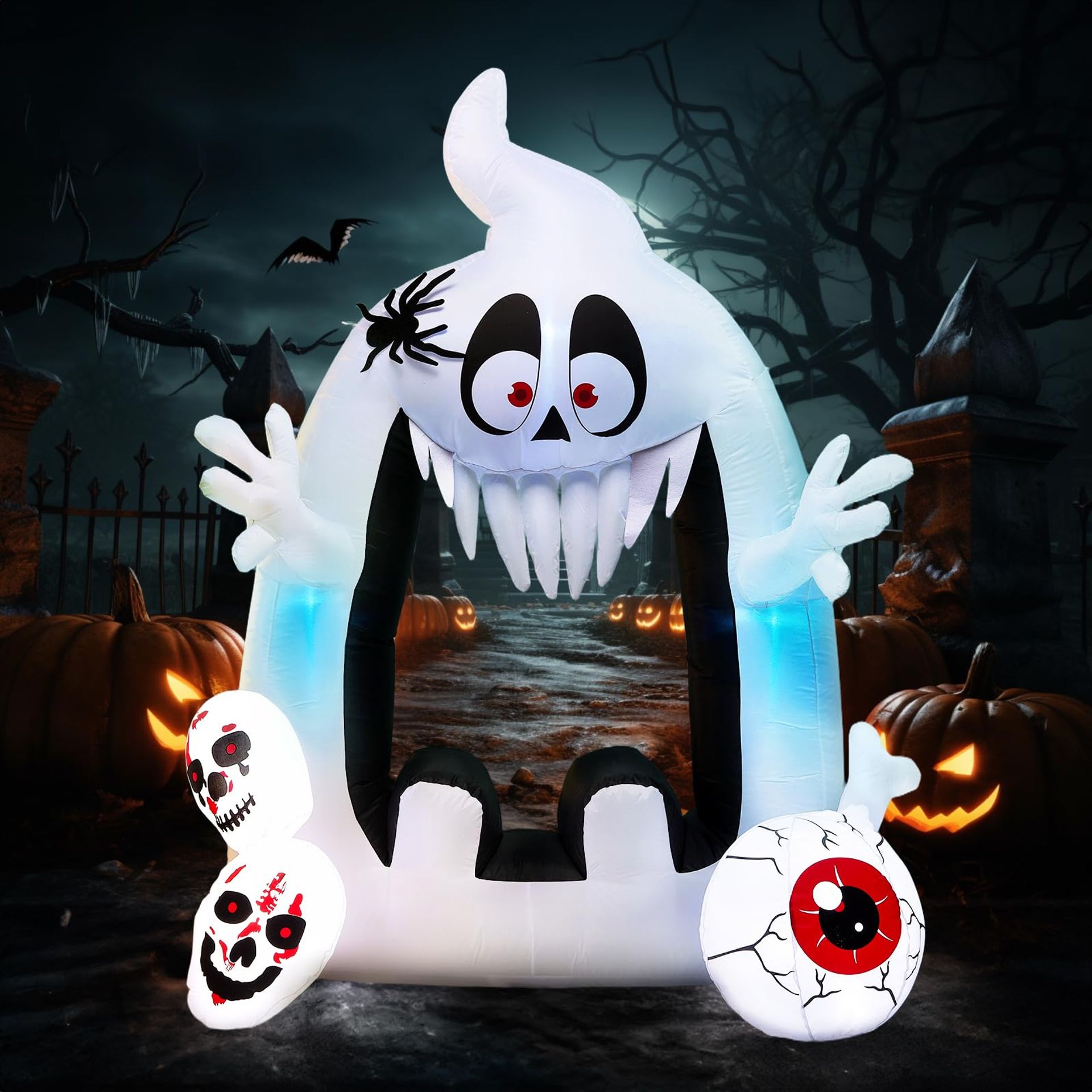 Warmiehomy 6FT Halloween Inflatable Decorations Cute Ghost Of Open Mouth