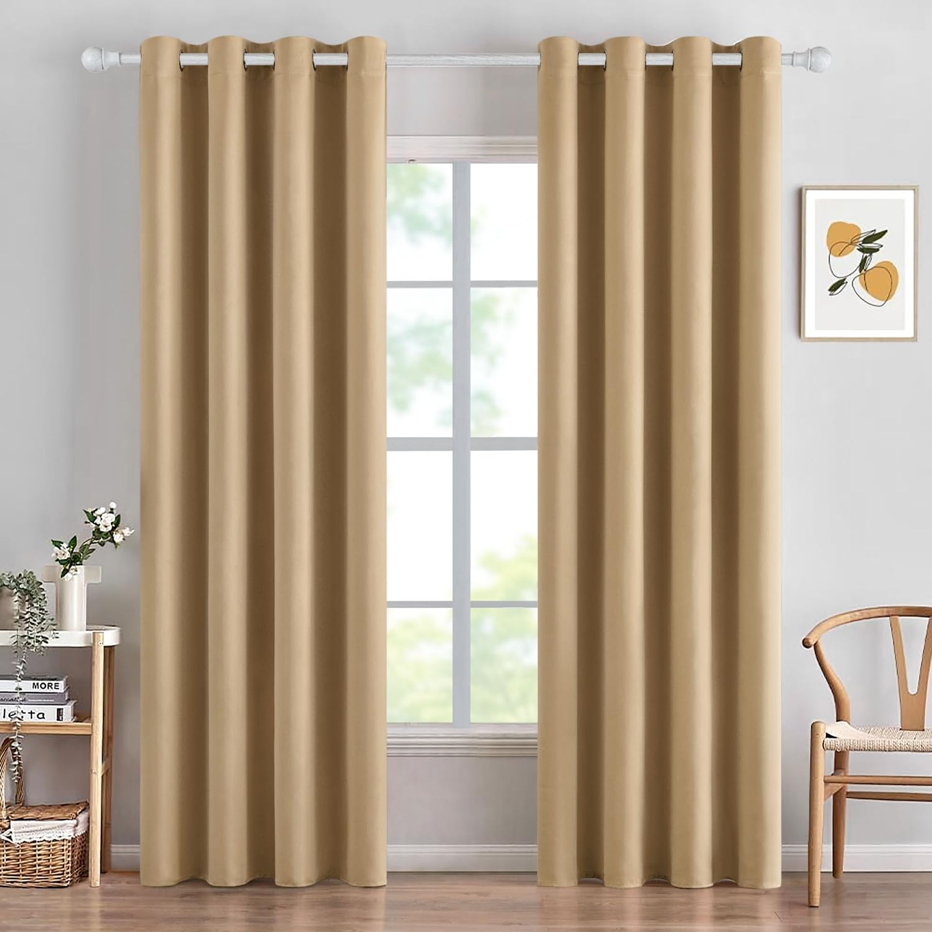 Blackout Curtains for Living Room & Bedroom, Thermal Insulated Eyelet Drapes, 2 Panel Set, Taupe, Each 46 x 90 Inches