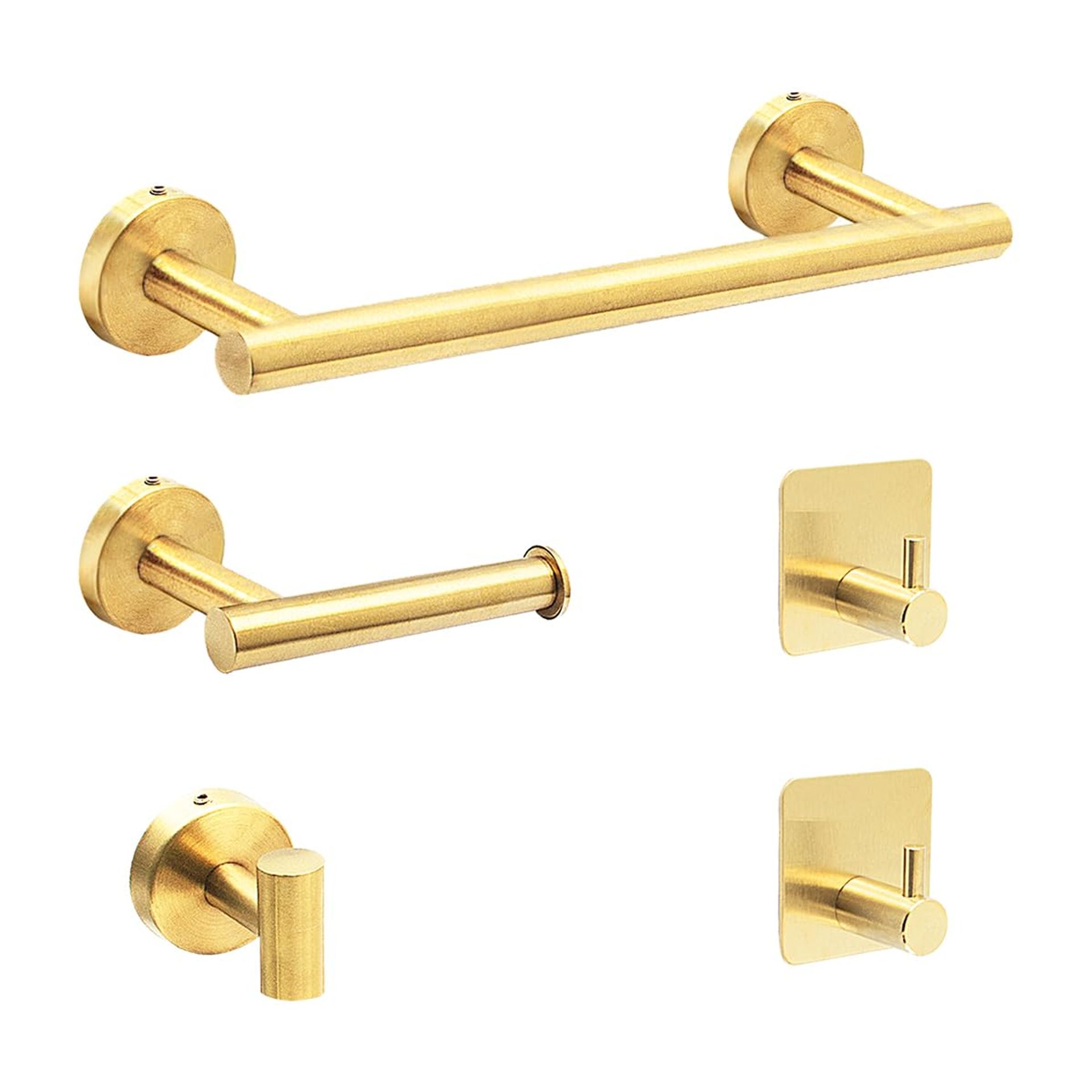 5 Piece Bathroom Accessories Set Wall Mounted Stainless Steel Towel Bar, Toilet Paper Holder & Hooks - Gold M
