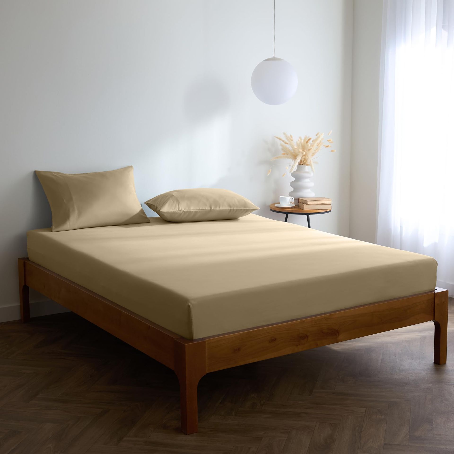 Ultra Soft Mellanni Double Fitted Sheet 135x190cm Beige - Deep 30cm Pockets, Fade & Shrink Resistant